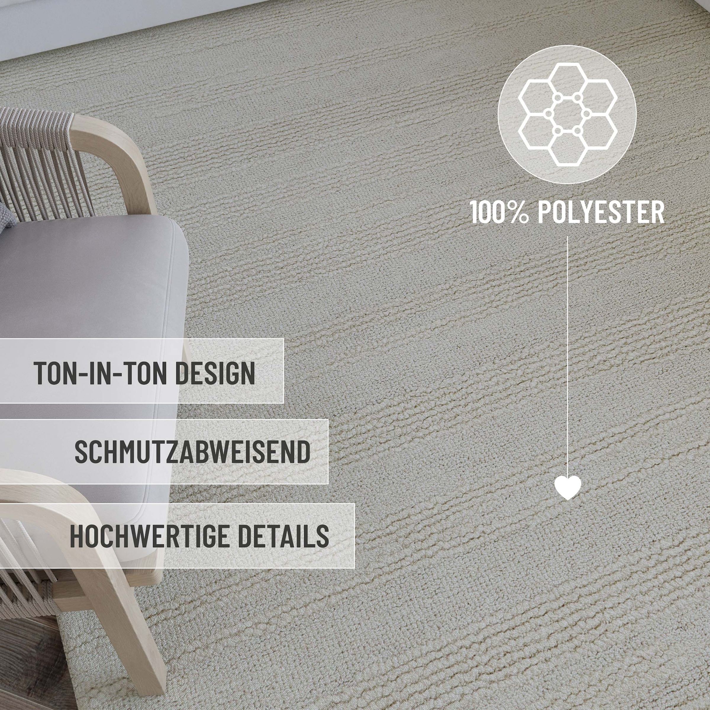 Wecon home Teppich »Hamptons TWENTYSEVEN«, rund, 15 mm Höhe, Kurzflor, Wohnzimmer, Schlafzimmer, elegant, robust, Linien-Muster