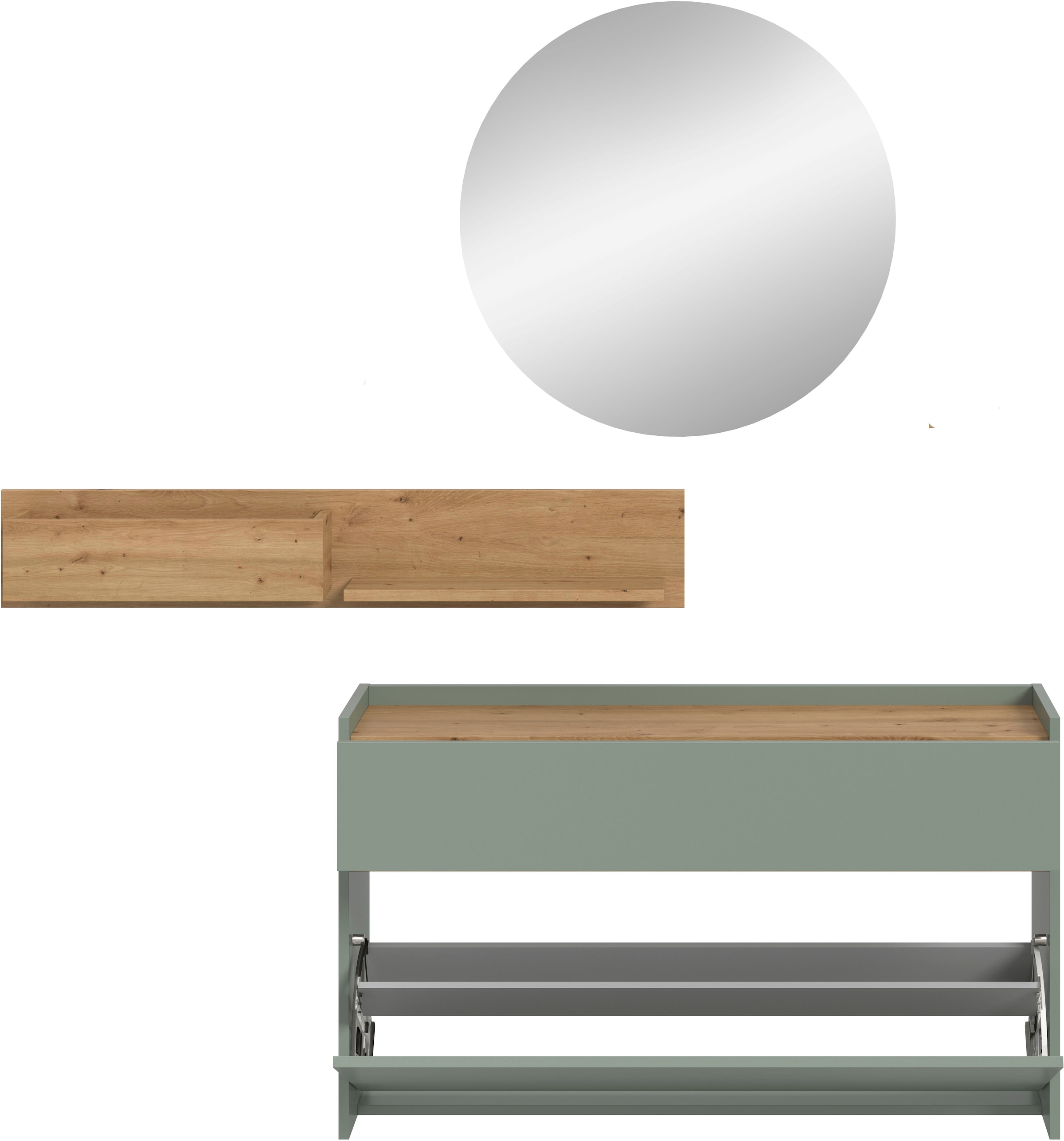 Home affaire Garderoben-Set »EVRID, 3-teilig, Breite 140 cm, individuell hängbar & erweiterbar« best. aus: Kommode, Wandboard & Spiegel, 3 Stk. tlg.