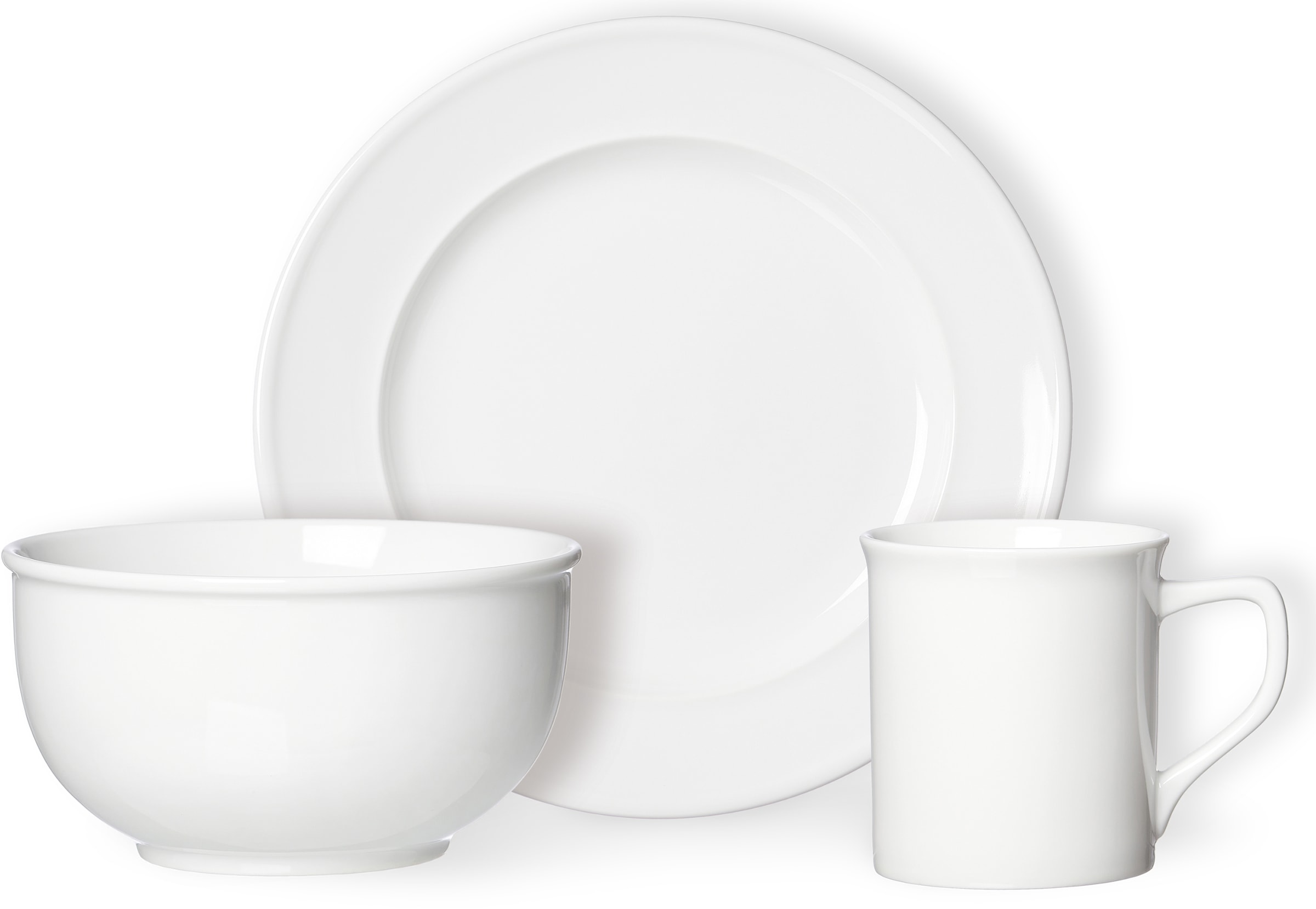 Ritzenhoff & Breker Frühstücks-Geschirrset »Service, Simple (Teller, Schale, Kaffeebecher)«, (Set, 12 tlg., 4 Teller Flach, 4 Schalen, 4 Kaffeebecher), Relief-Rand, 12 Teile, für 4 Personen