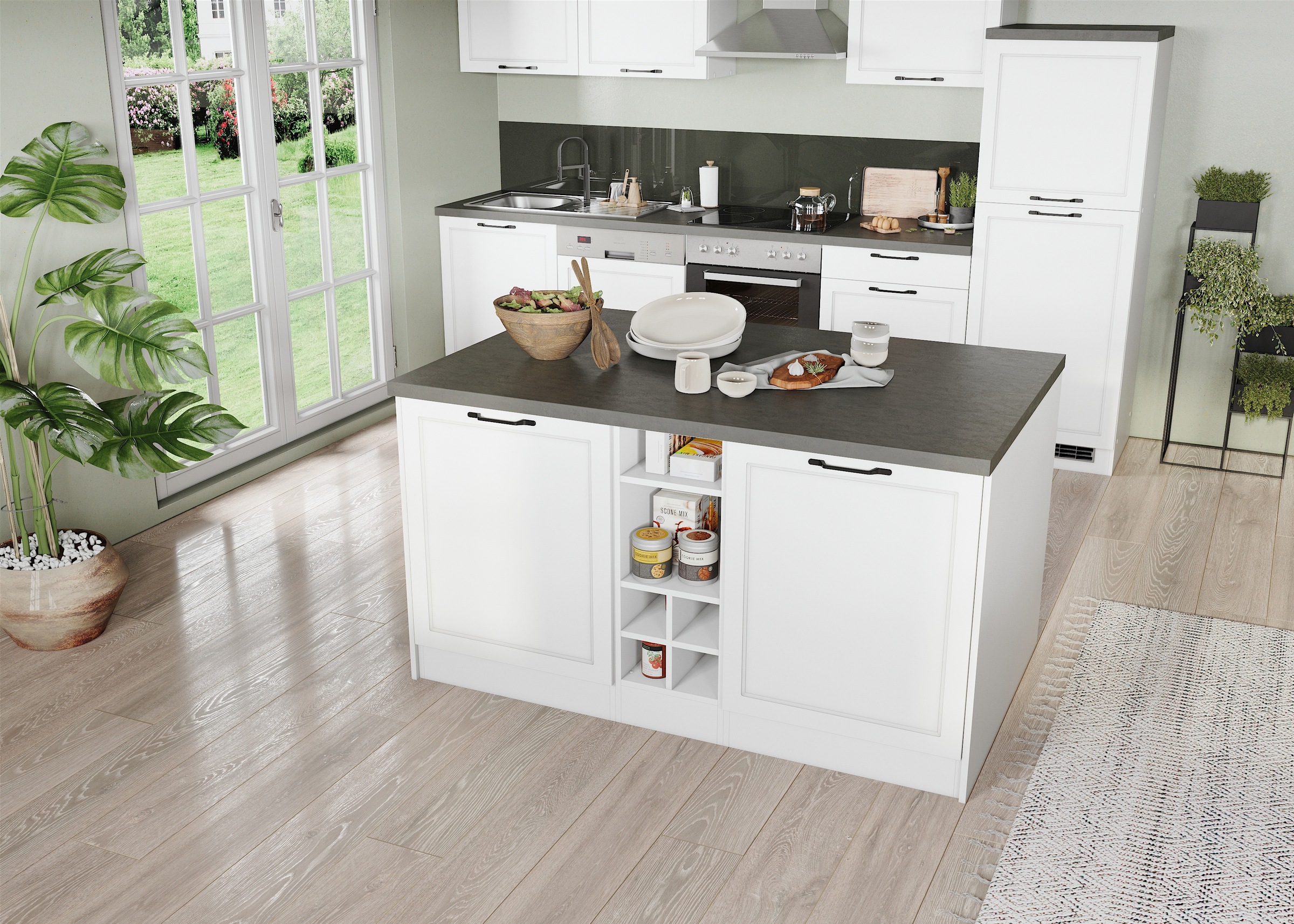 KOCHSTATION Kücheninsel »KS-Lani, Breite 153 cm, mit Flaschenregal« MDF-Fronten, Arbeitsplatte 38mm stark