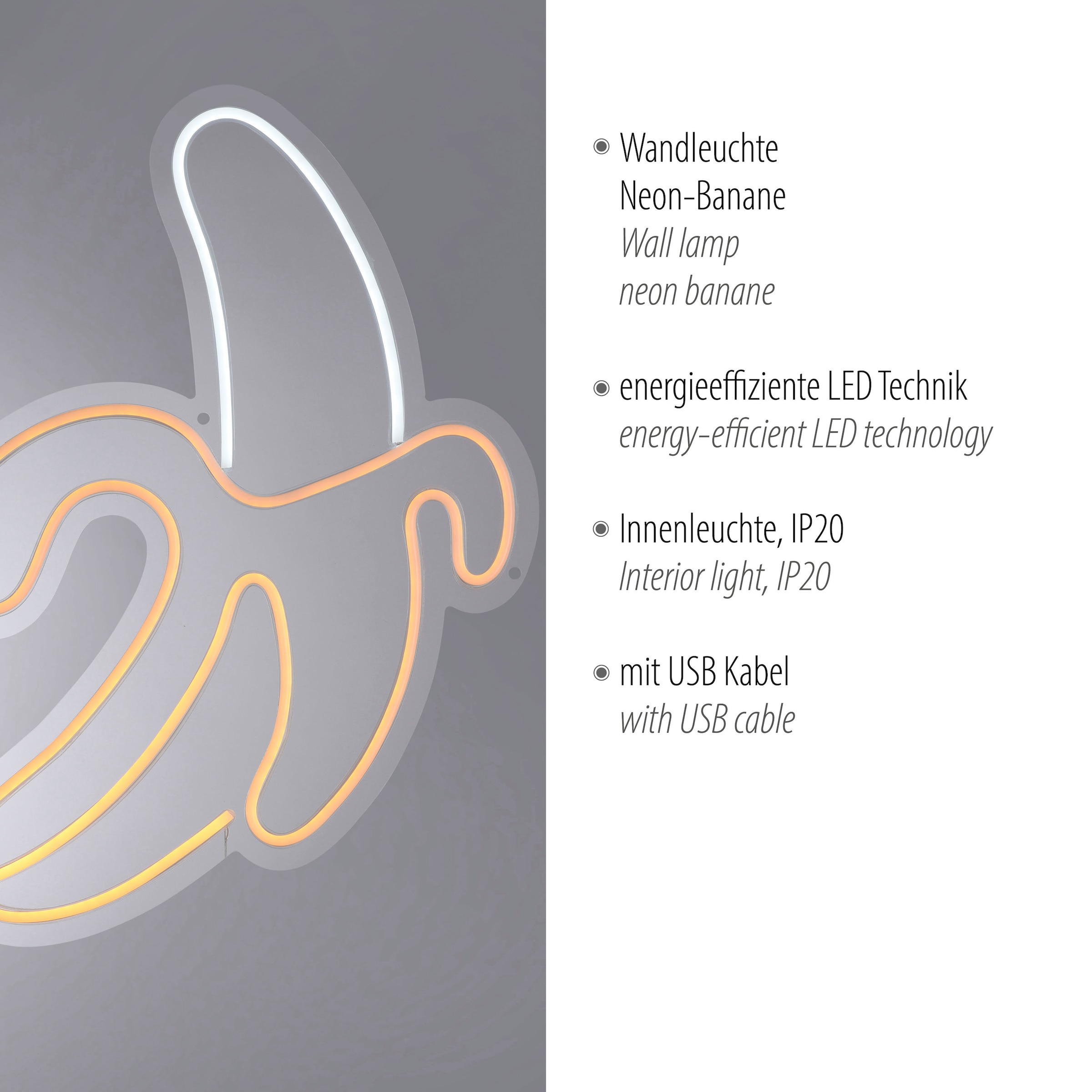 JUST LIGHT LED Wandleuchte »NEON-BANAN«, 1 flammig, Leuchtmittel LED-Board | LED fest integriert
