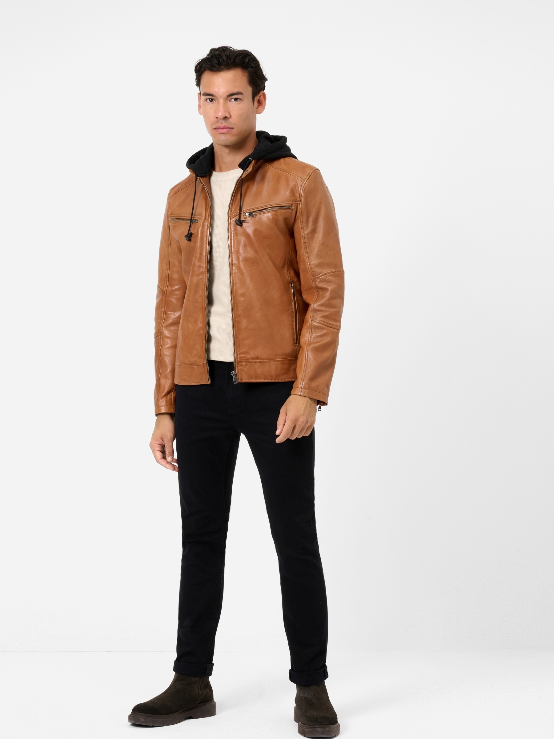 RICANO Lederjacke »Lederjacke Fabio« Abnehmbare Kapuze Handgefertigt aus echtem Leder