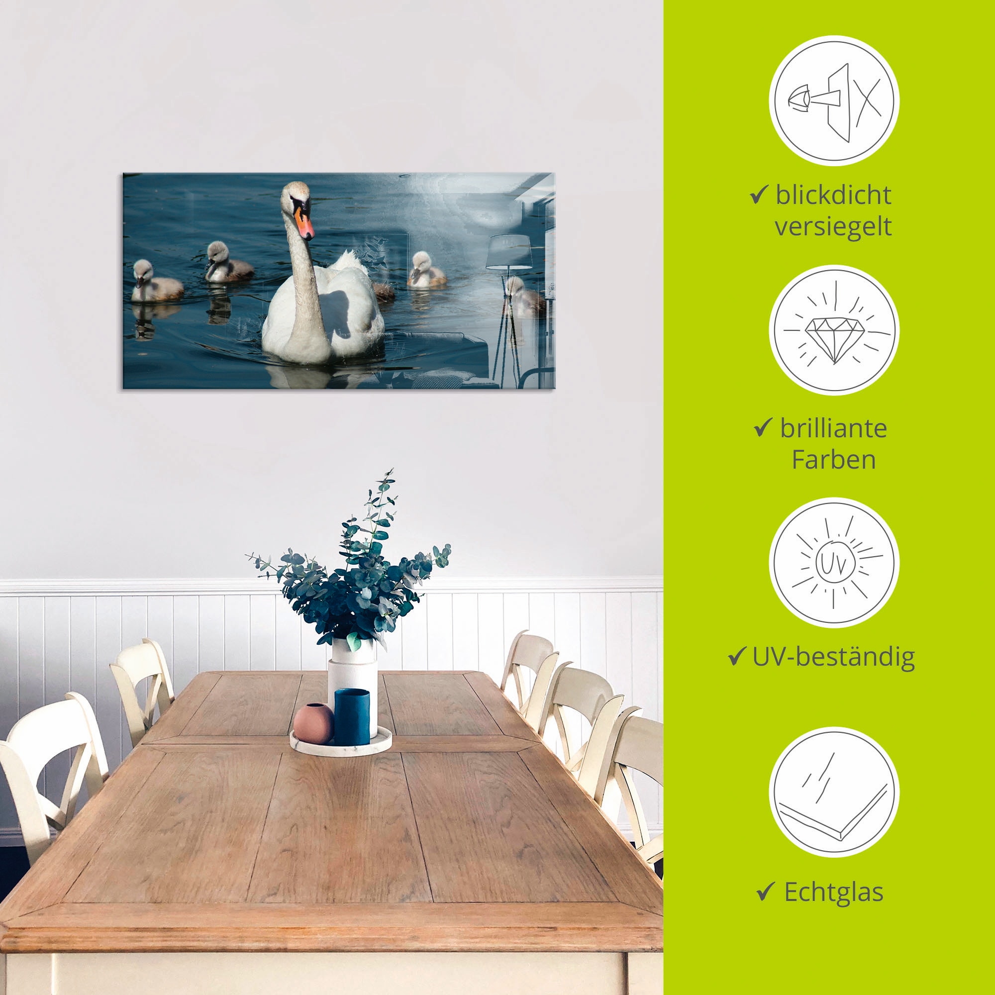 Artland Glasbild »Höckerschwan Familie«, Vögel, (1 St.), in verschiedenen Größen
