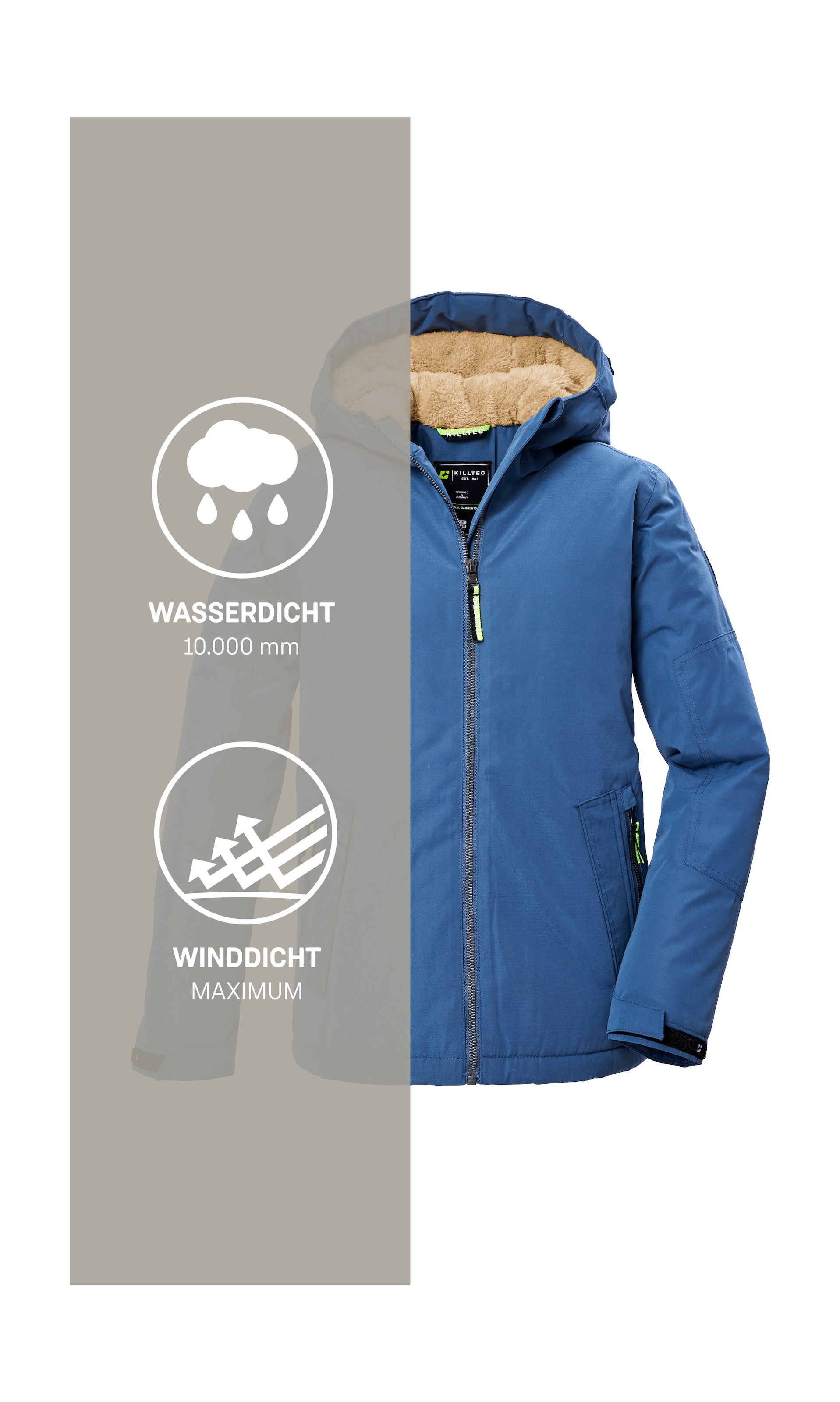 Killtec Funktionsjacke »KOW 377 BYS JCKT«, Wasserdichte Funktionsjacke mit Kapuze, warmem Futter und Kinnschutz