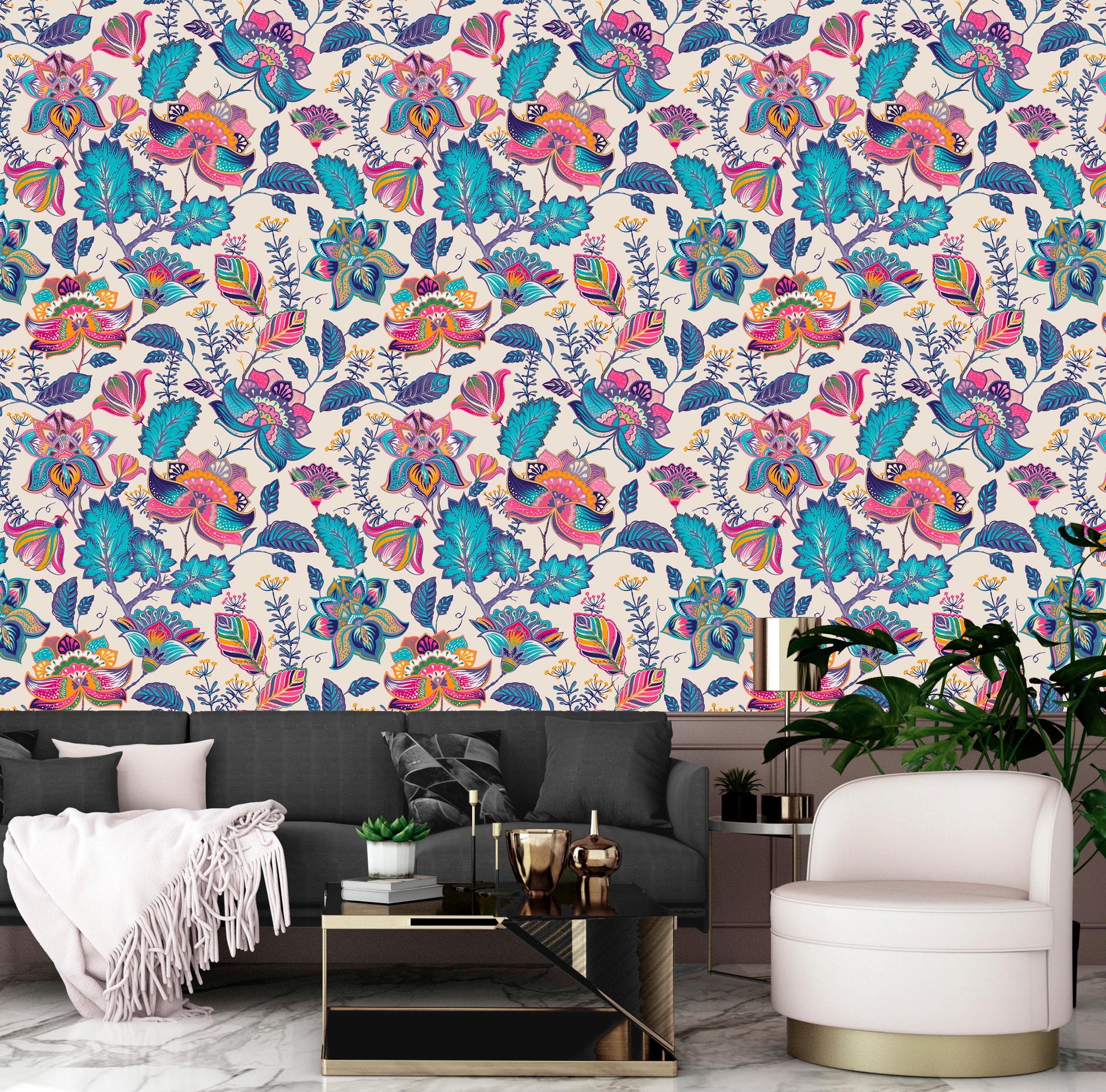 queence Vinyltapete »Alice«, bedruckt-Motiv-botanisch-floral-gemustert-natürlich, 90x250cm, selbstklebend, kinderleichte Anbringung, Sticker