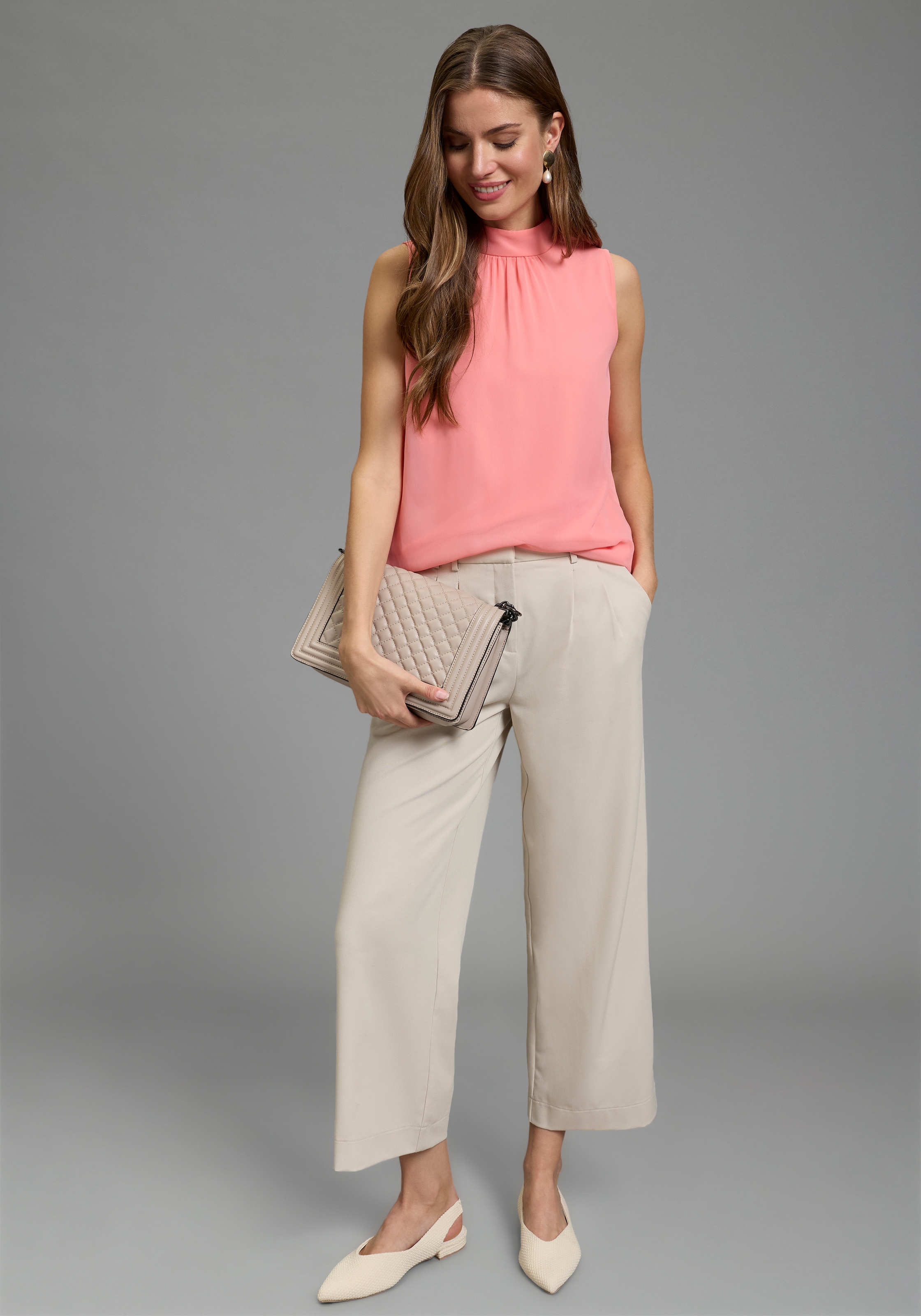 Laura Scott Chiffonbluse hoch geschlossener Ausschnitt mit Schleifen-Detail