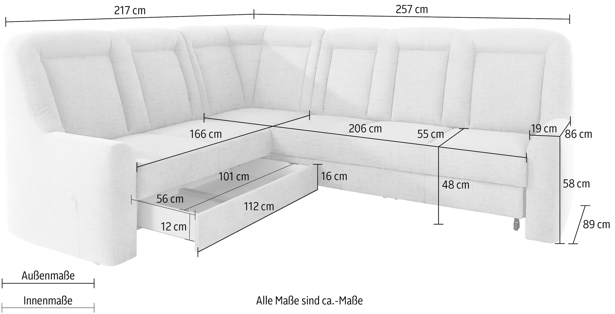 sit&more Ecksofa »Melissa L-Form«, klassisches Polsterprogramm, wahlweise Bettfunktion und Schubkasten