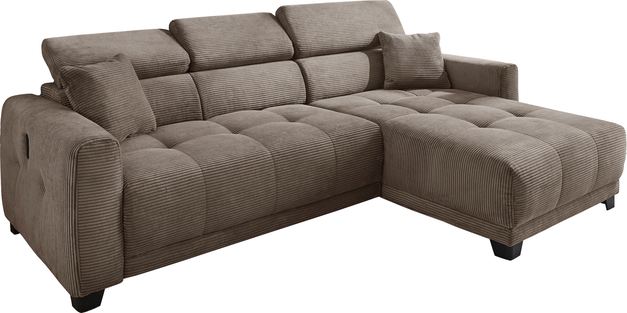 Jockenhöfer Gruppe Ecksofa »Cremona L-Form, B: 263 cm, mit 30 cm elektr. Sitztiefenverstellung« 140kg Belastbarkeit je Sitz, Kopfteilverstellung & USB-Anschluss