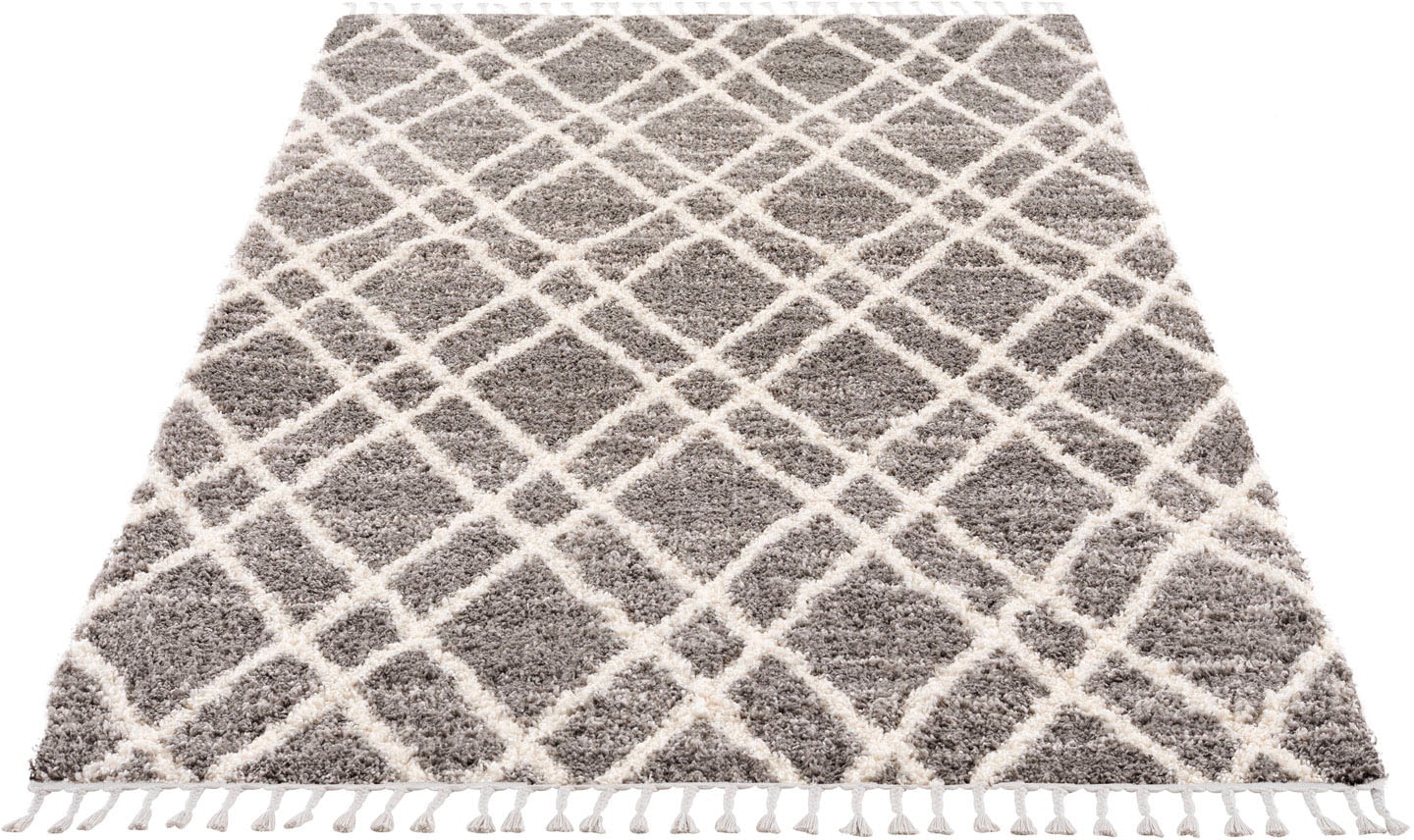 Carpet City Hochflor-Teppich »Pulpy 540«, rechteckig, 30 mm Höhe, besonders weich, mit Fransen, Rauten-Optik
