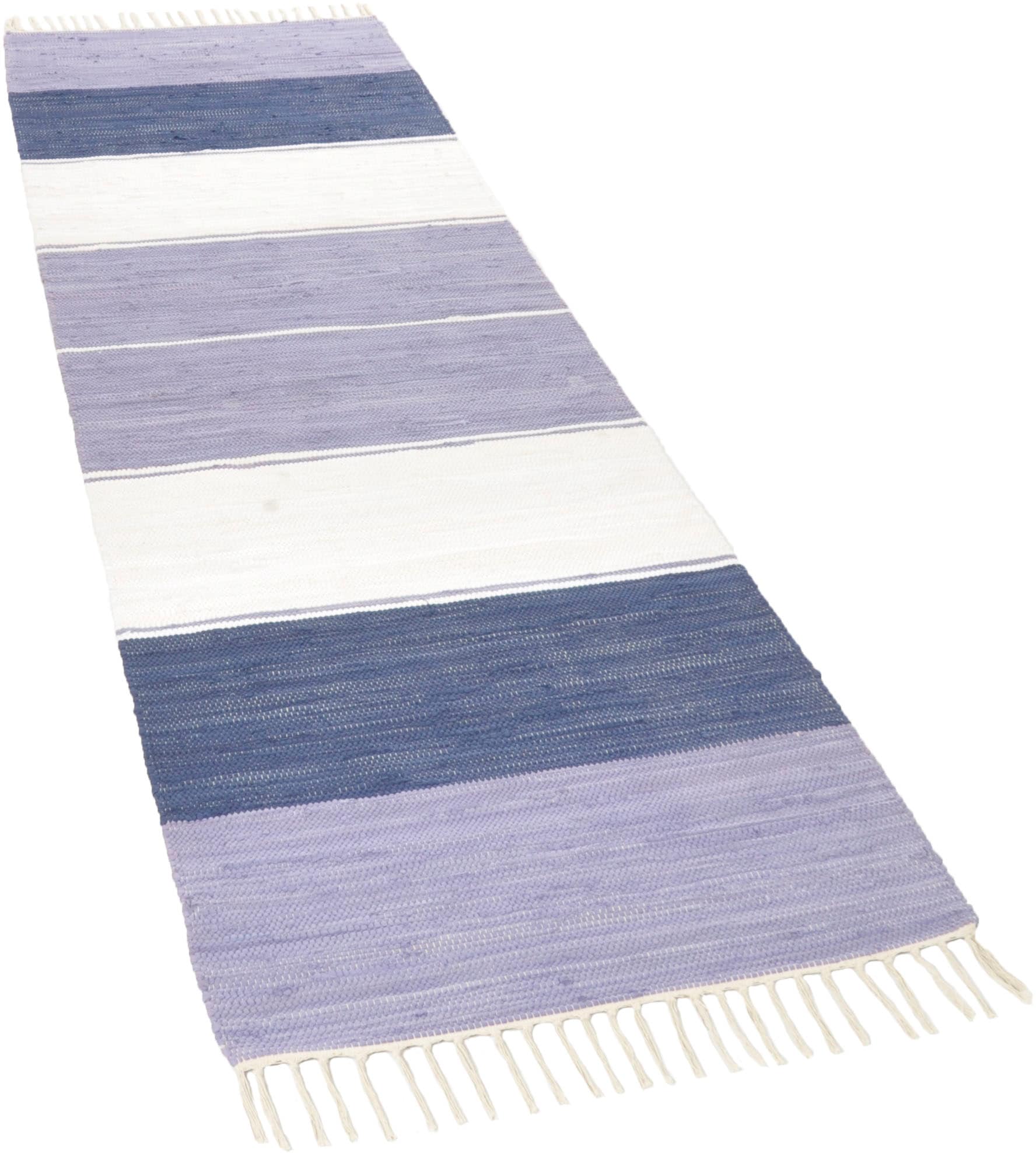 THEKO Läufer »Stripe Cotton«, rechteckig, 5 mm Höhe, Handweb Flachgewebe, reine Baumwolle, handgewebt, mit Fransen