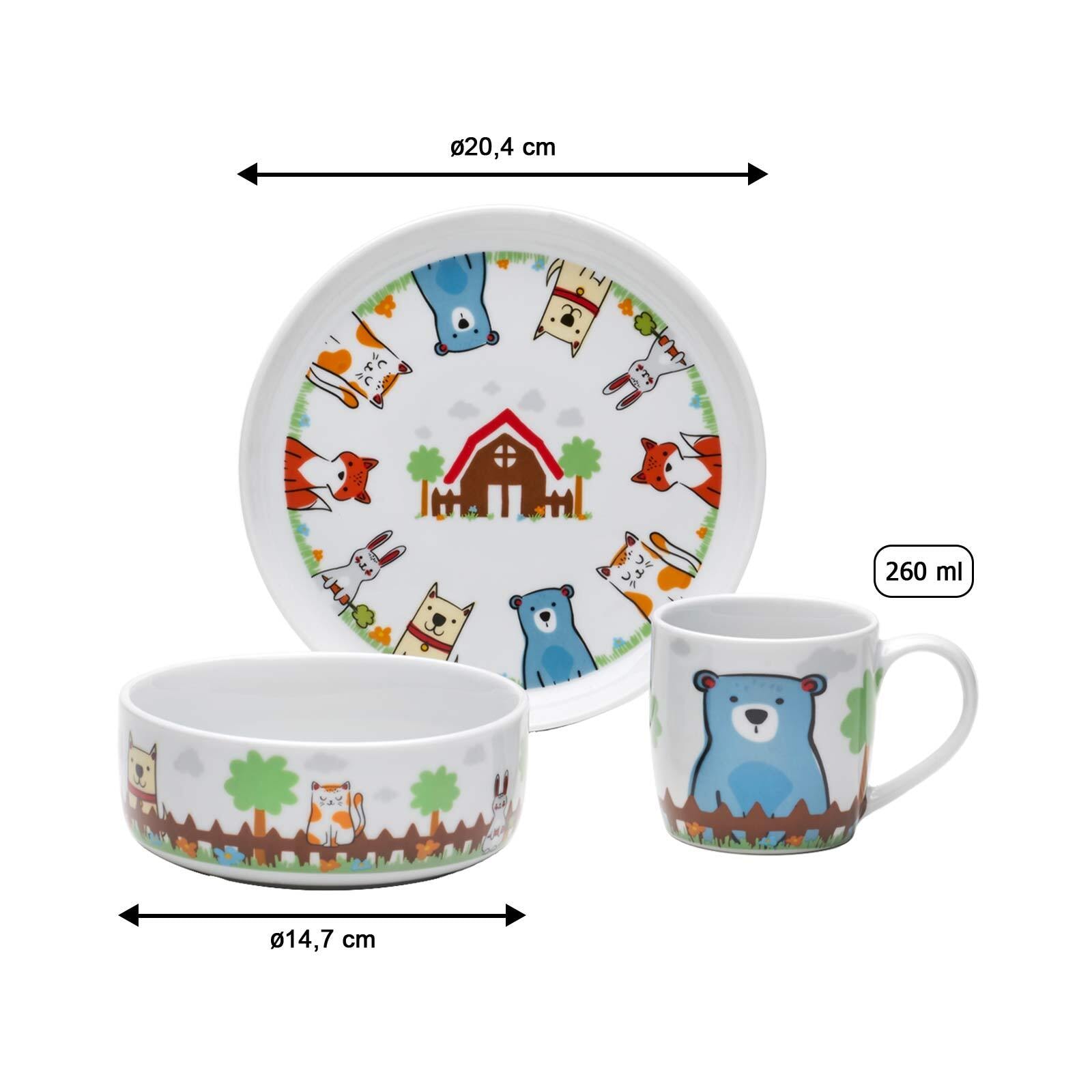 van Well Kindergeschirr-Set »Kindergeschirr Set Fuchs und Freunde 3er Set bunt« Spülmaschinengeeignet, Mikrowellenfest