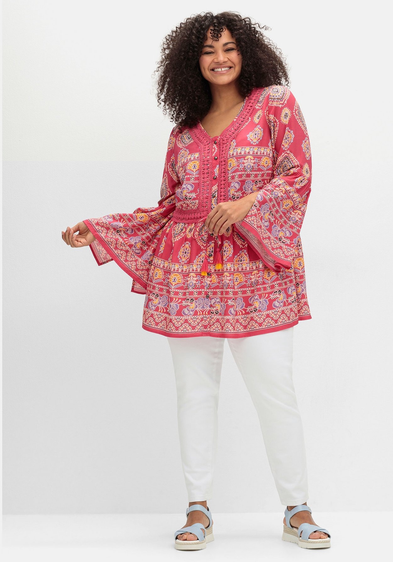 Sheego Longbluse »Longbluse im Ethno-Stil, mit Crochet-Spitze«