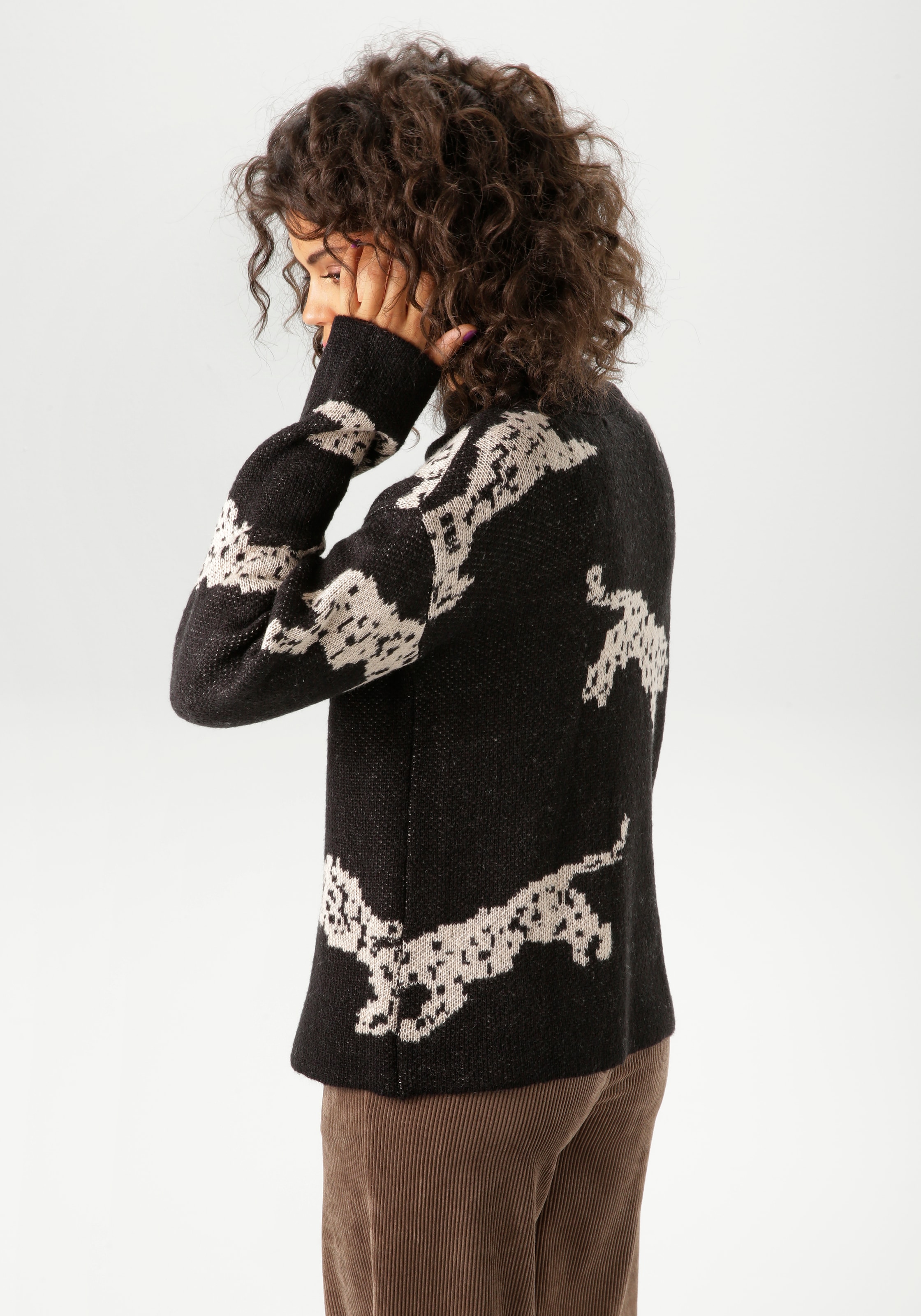 Aniston CASUAL Strickpullover mit eingestrickten Leoparden - NEUE KOLLEKTION