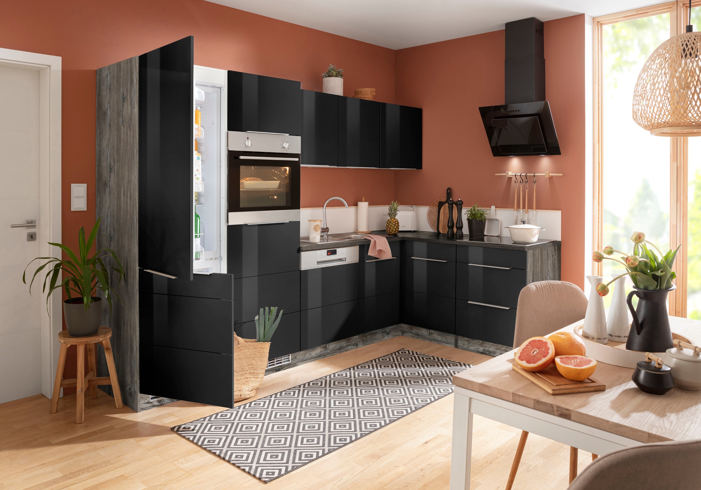 KOCHSTATION Winkelküche »KS-Brindisi Stellbreite 290/170 cm« wahlweise mit E-Geräten und Induktion, mit MDF-Fronten