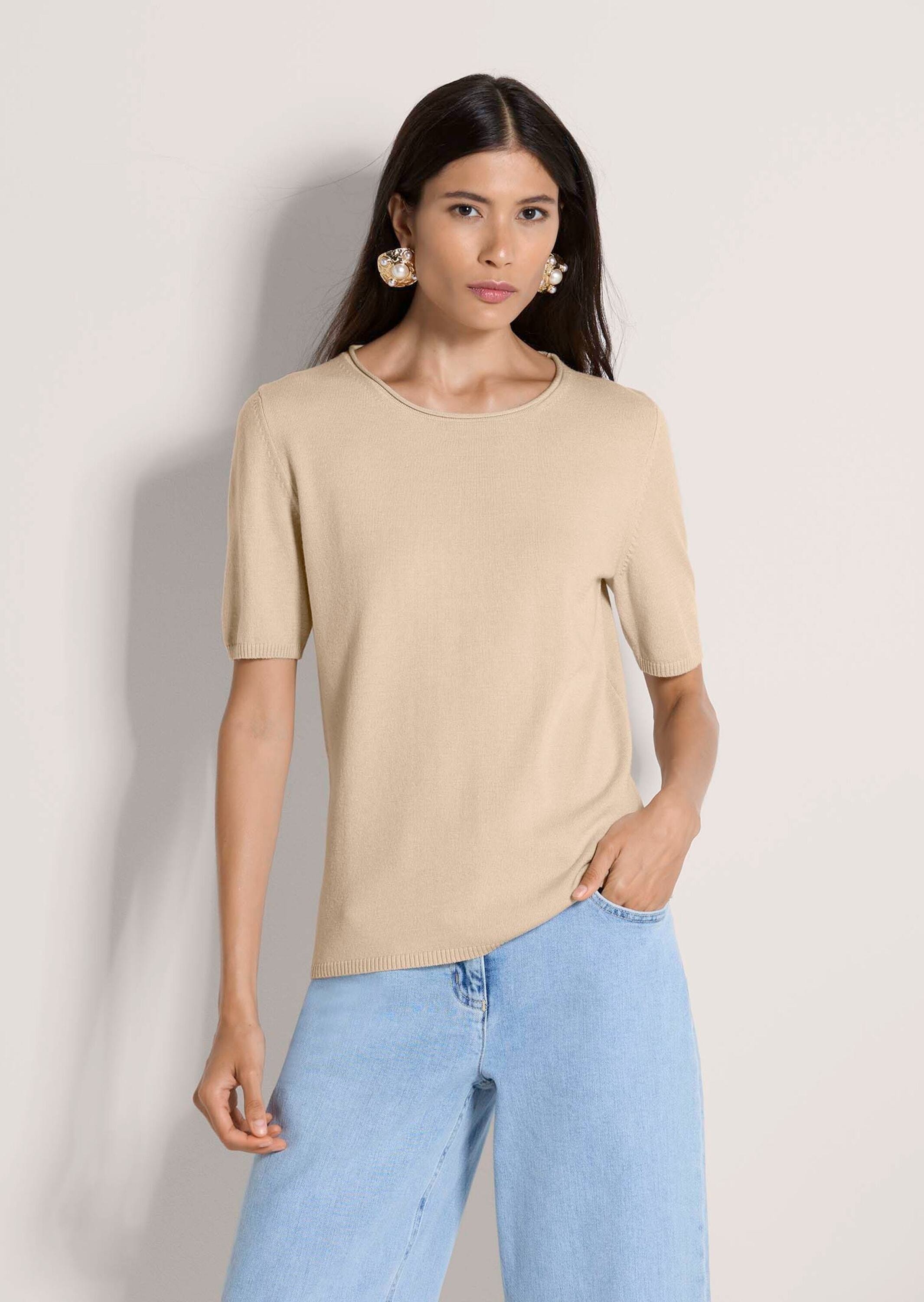 MADELEINE Longpullover »Strickshirt Sommerpulli mit Rollkante« schmale Rippenabschlüsse