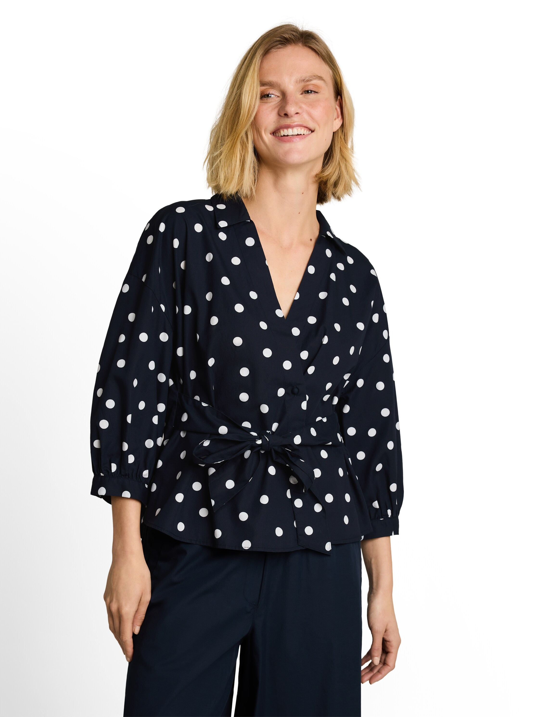 TOM TAILOR Schlupfbluse Sommerbluse mit V-Ausschnitt und Bindeband