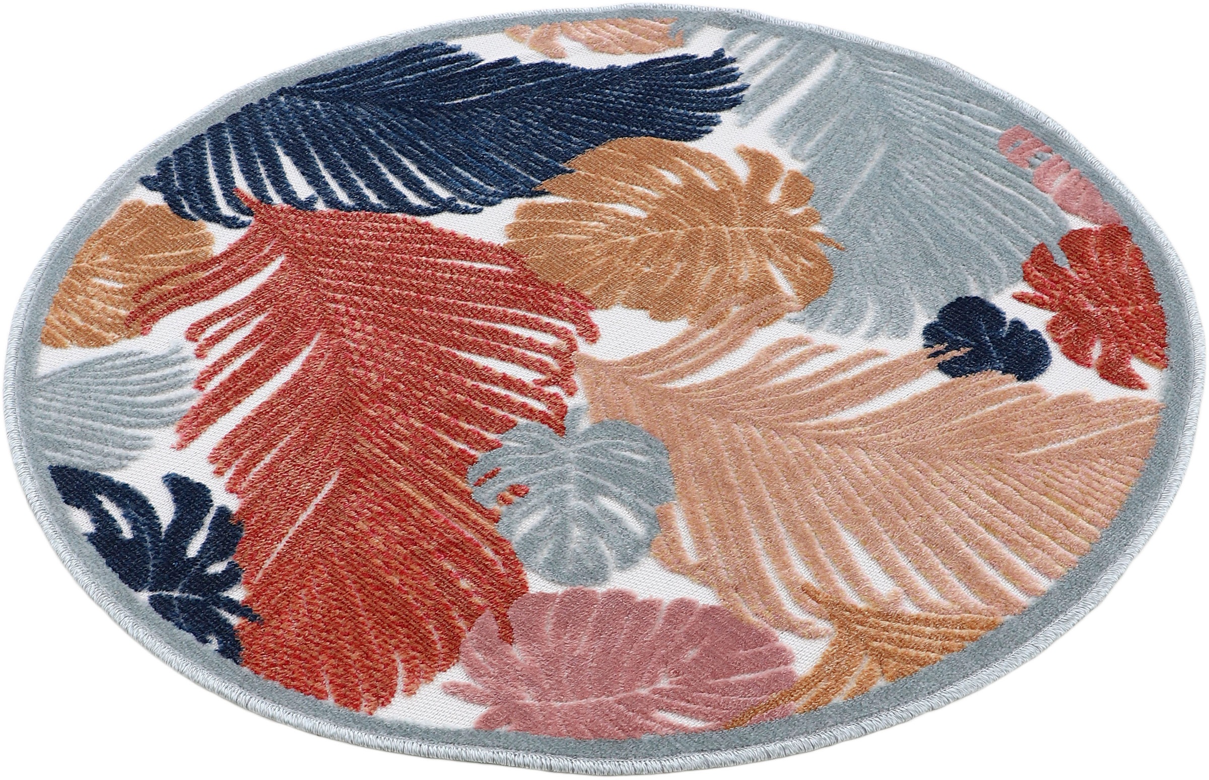carpetfine Teppich »Deja 104«, rund, 4 mm Höhe, robustes Flachgewebe, Motiv- Floral Palmenblätter, Hoch-Tief Effekt