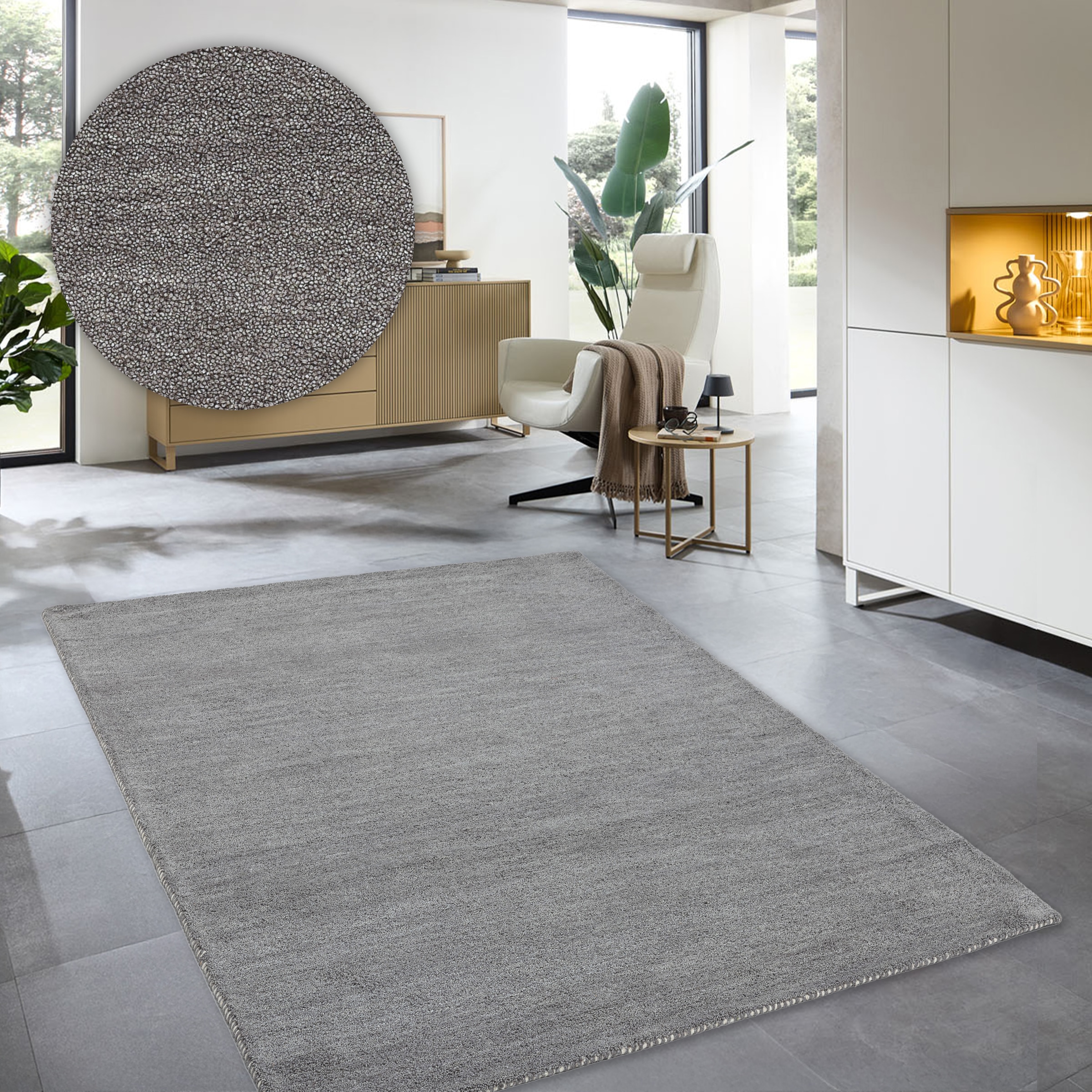 THEKO Wollteppich »Gabbeh Uni, Handgefertigt, meliert, auch als Läufer erhältlich, Wolle« rechteckig 14 mm Höhe Schlafzimmer, Wohnzimmer, Esszimmer, auch als Läufer oder rund