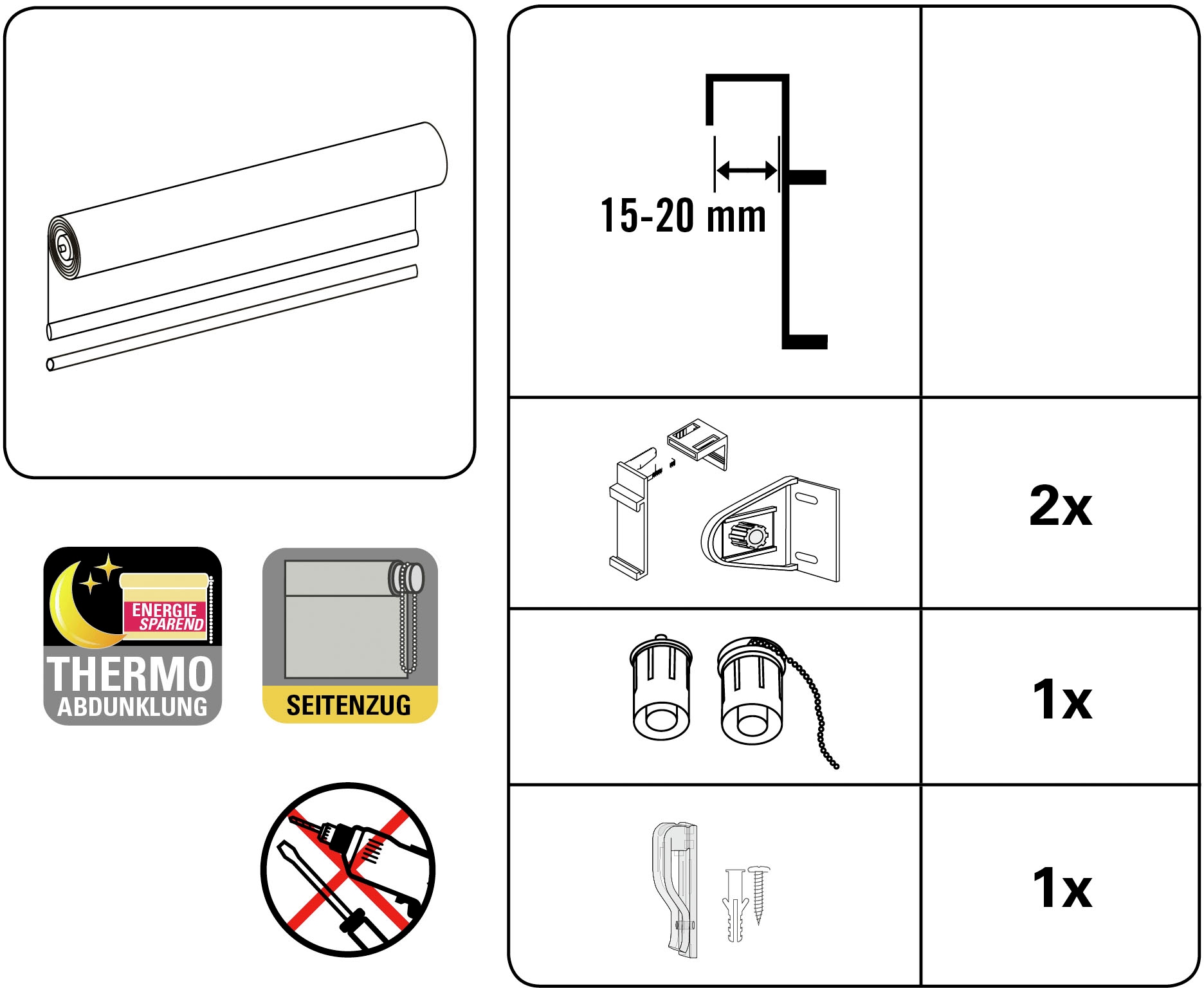 GARDINIA Seitenzugrollo »Thermo Klemmrollo Energiesparend«, verdunkelnd, energiesparend, ohne Bohren, freihängend, abdunkelnd mit Thermobeschichtung