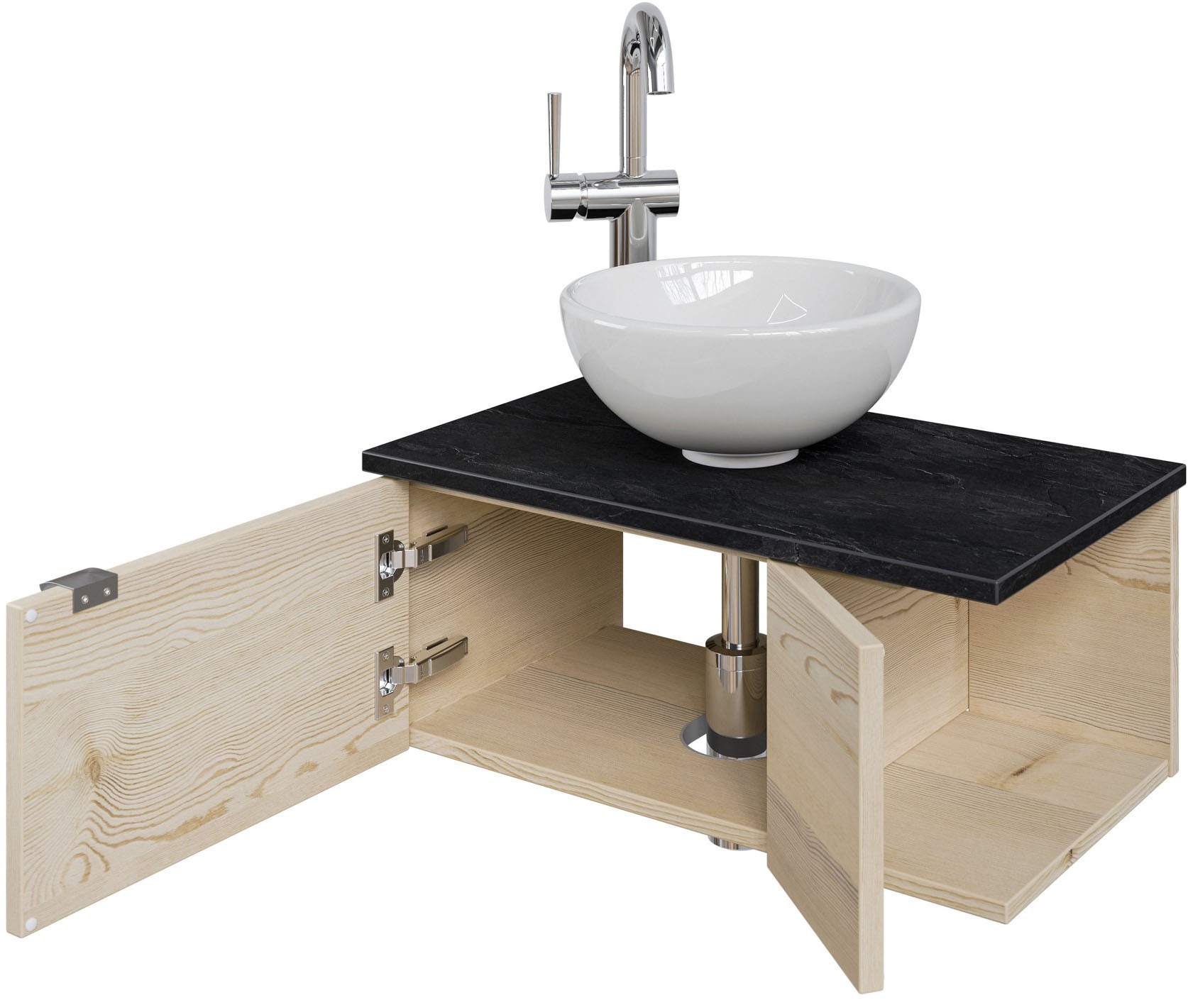 Saphir Waschtisch »Serie 6915 Waschschale mit Unterschrank für Gästebad, Gäste WC«, 61 cm mit Keramik-Aufsatzbecken, 2 Türen und 1 Fach