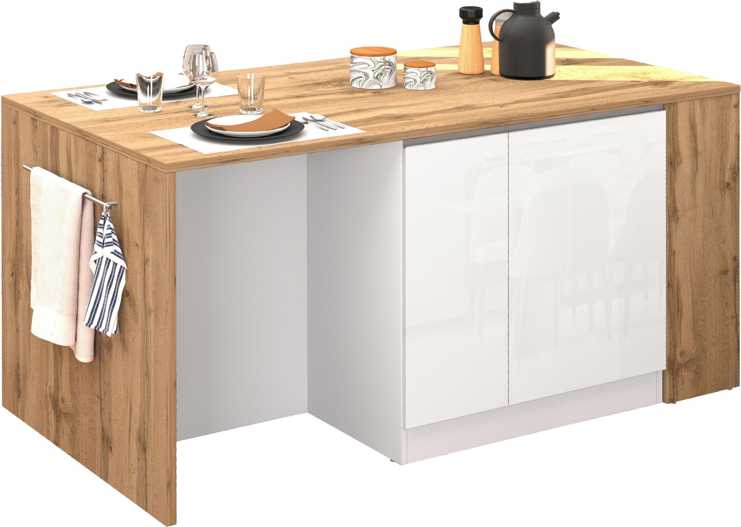 KOCHSTATION Kücheninsel »KS-Sole, Kochinsel, Küchenarbeitsblock, Arbeitsinsel, Made in Italy«, Breite 167,5 cm, 2 Apothekerauszüge, 2 Essplätze, 1 offenes Regal