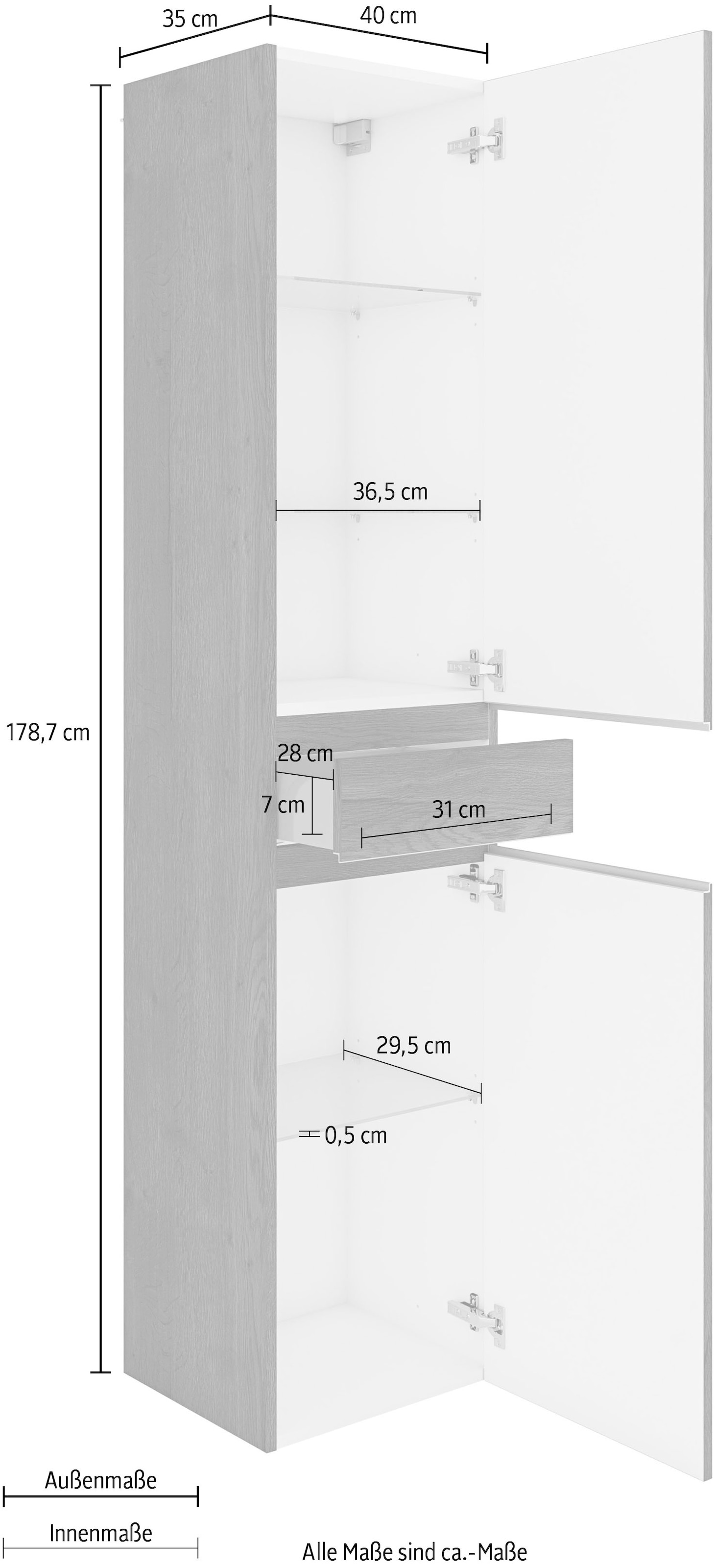 MARLIN Hochschrank »3500maxus«, 40 cm breit, Soft-Close-Funktion, Badmöbel, vormontiert