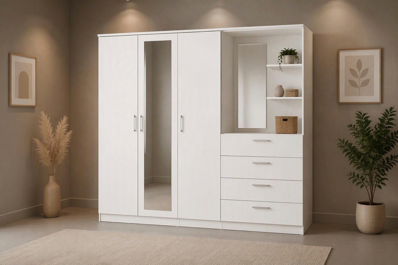 FORTE Kleiderschrank »Panama, Garderobenschrank, Spiegel, Schubladen, Regale, viel Stauraum« Made in Europe, FSC zertifiziert, Stauraumwunder