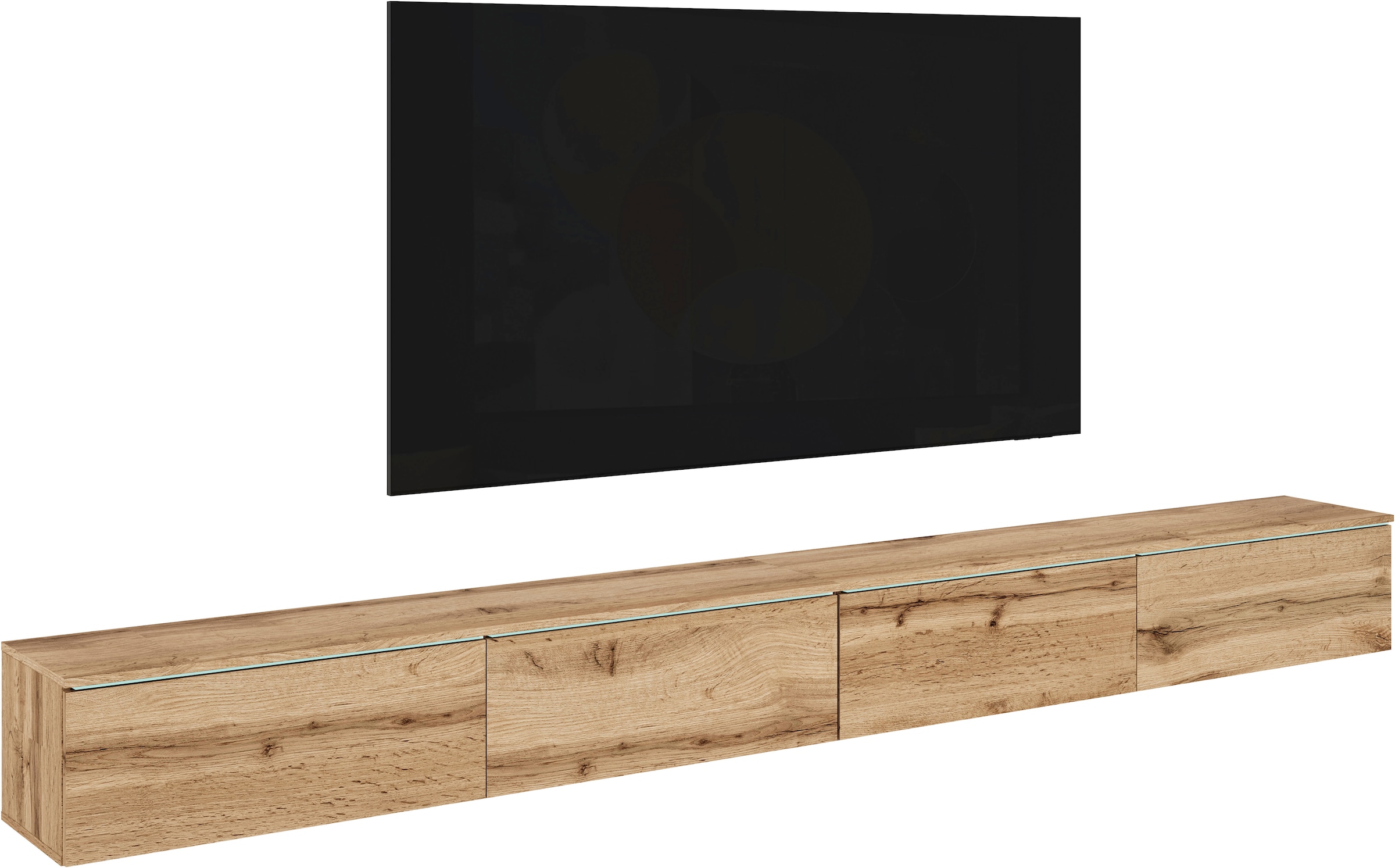Home affaire Lowboard »Vera, TV-Schrank, Breite 300 cm, verschiedene Farbausführungen« 1 Stk. tlg. Mit LED, 4 Klappen, grifflose Fronten, hängend oder stehend