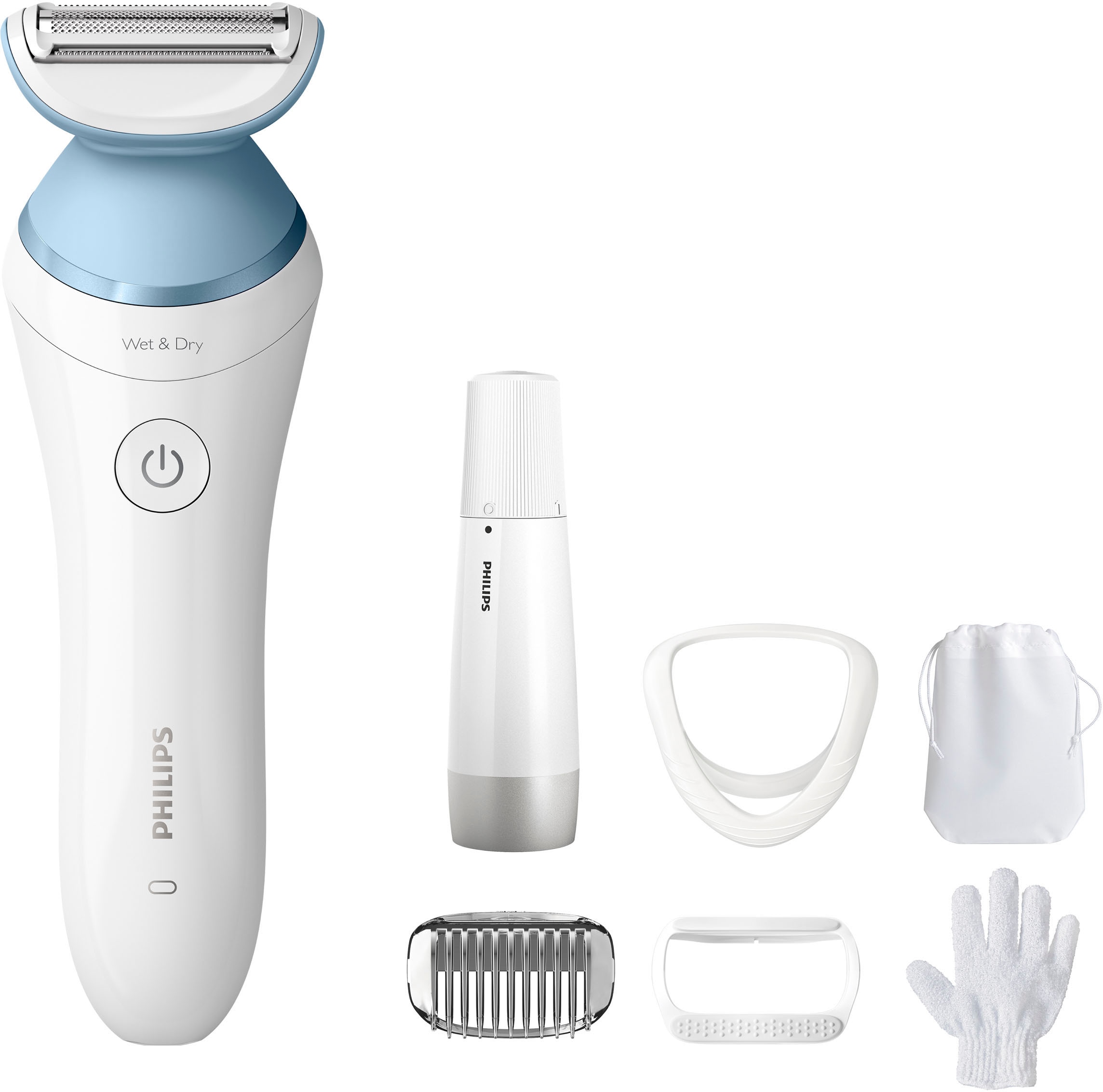 Philips Elektrokörperrasierer »SatinShave Advanced Series 8000 BRL166/91«, 3 St. Aufsätze, nass oder trocken, inkl. Gesichtshaartrimmer, Handschuh, Tasche