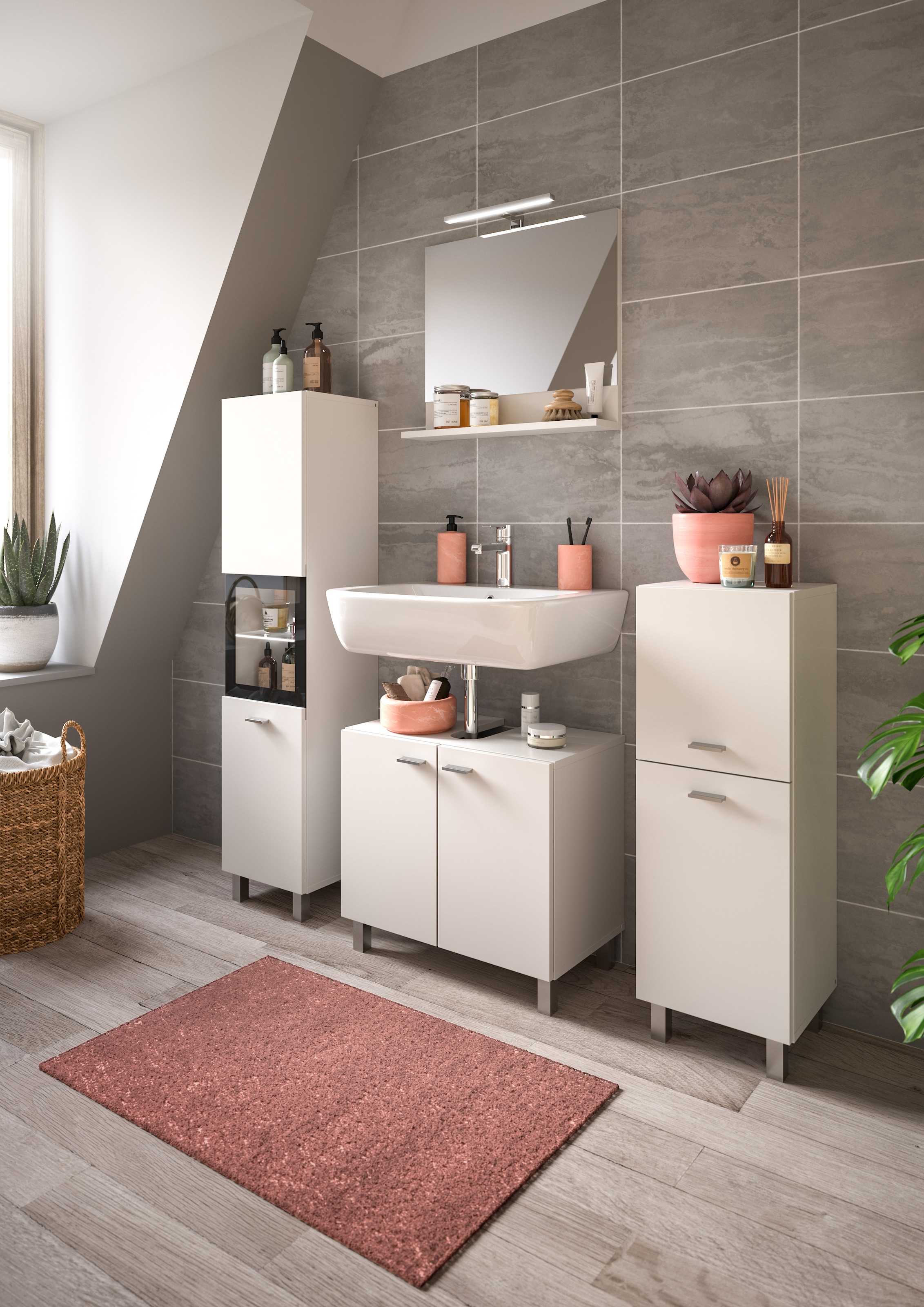 welltime Hochschrank »Tampa, Höhe 125cm, hängend oder stehend montierbar«, Badschrank, Bad-Hängeschrank, Badezimmer, Bad-Möbel