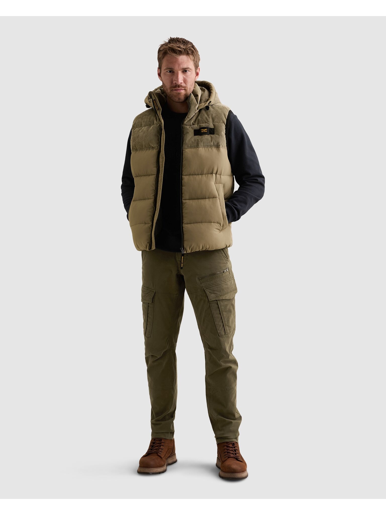 PME LEGEND Cordweste mit Besatz in Cord-Optik, mit Kapuze