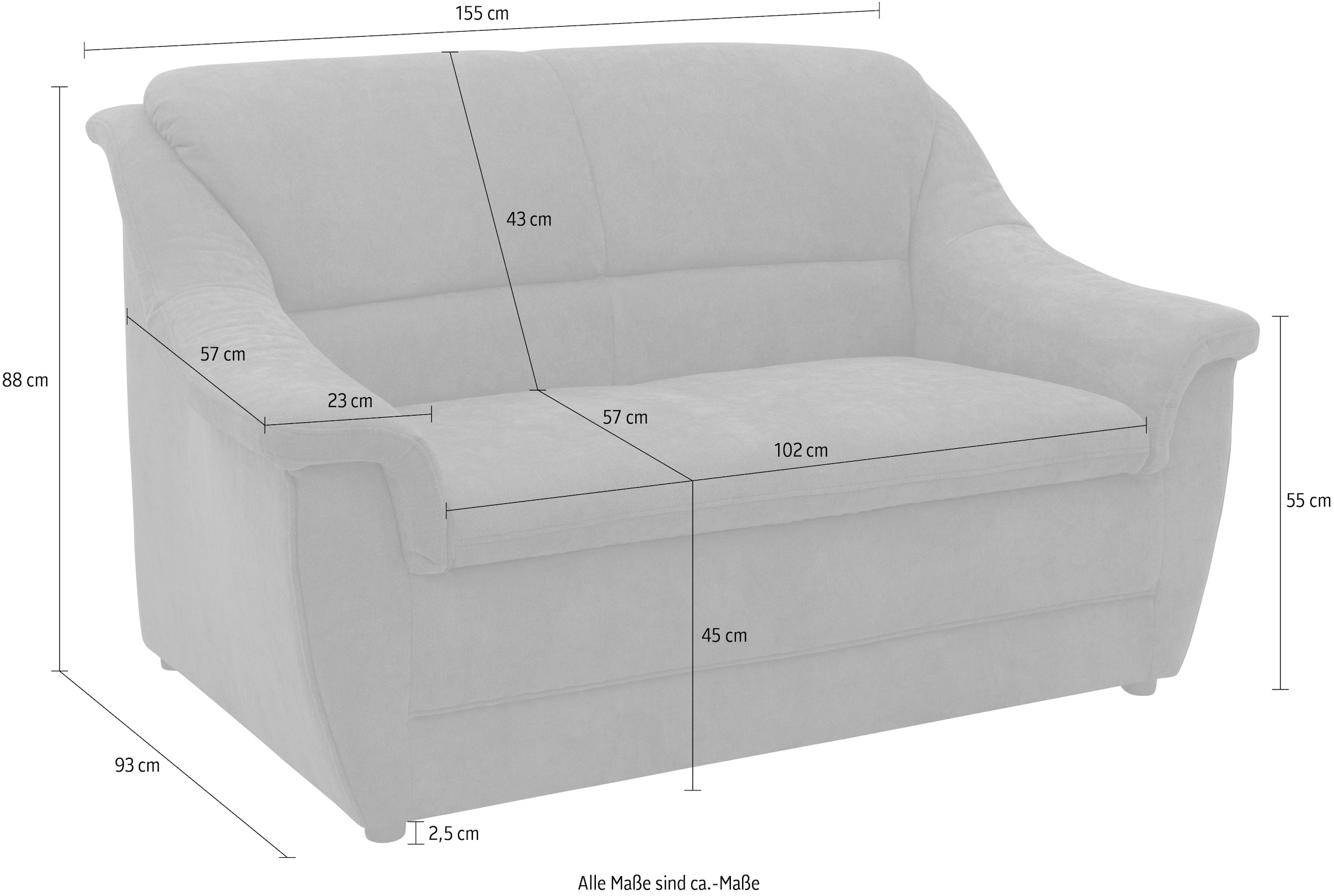 DOMO collection 2-Sitzer »Lale, zeitloses und komfortables Sofa, bequeme Armlehnen«