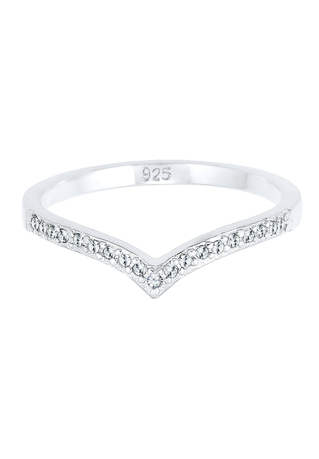 Elli Silberring »Ring V-Form Glas Kristalle Weiß 925 Sterling Silber«