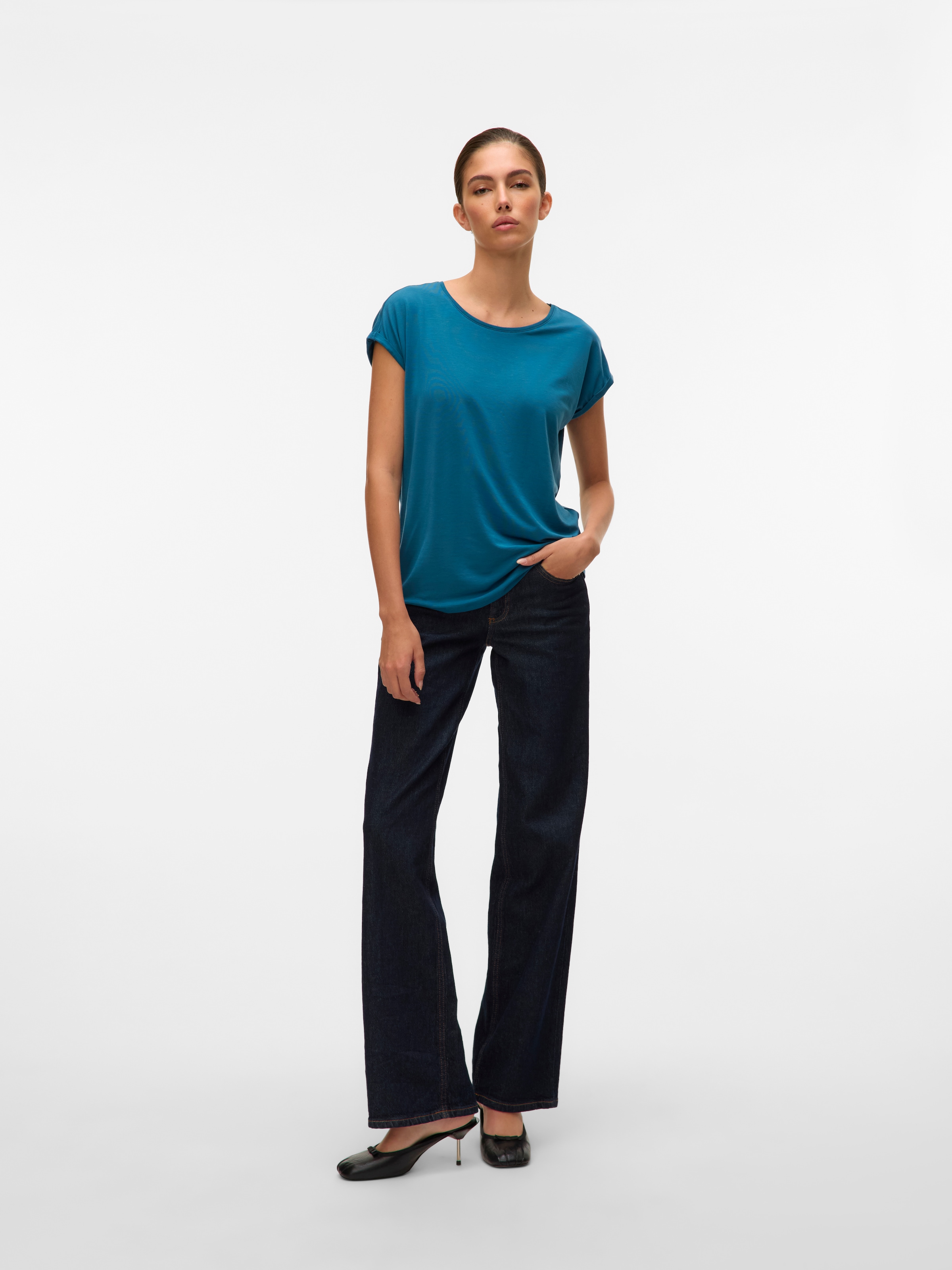 Vero Moda T-Shirt »VMAVA PLAIN SS TOP JRS NOOS« Materialmix, regular fit