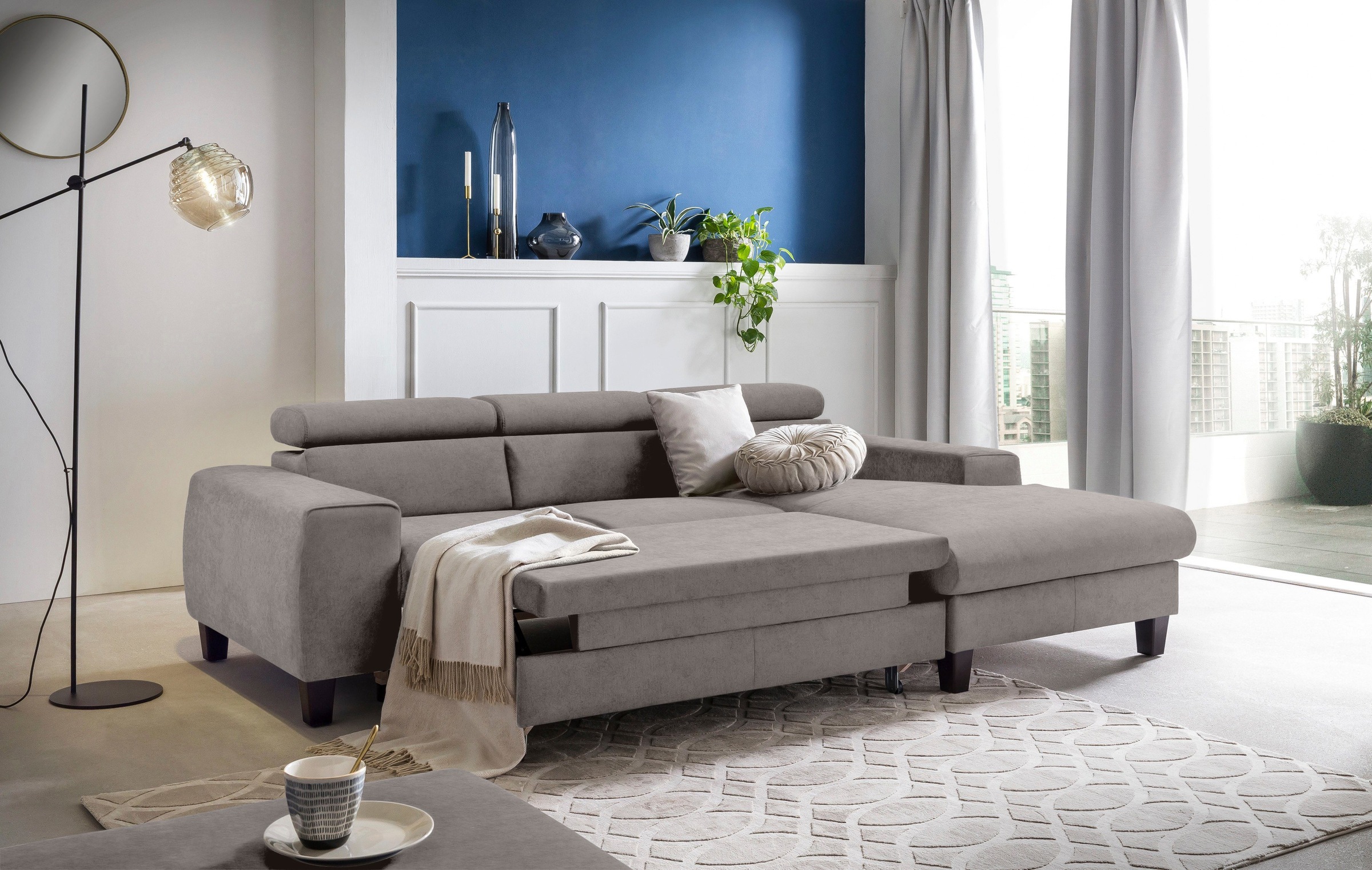 COTTA Polstergarnitur »Morven L-Form«, (Set), Set bestehend aus: Ecksofa mit Kopfteilverstellung & Hocker