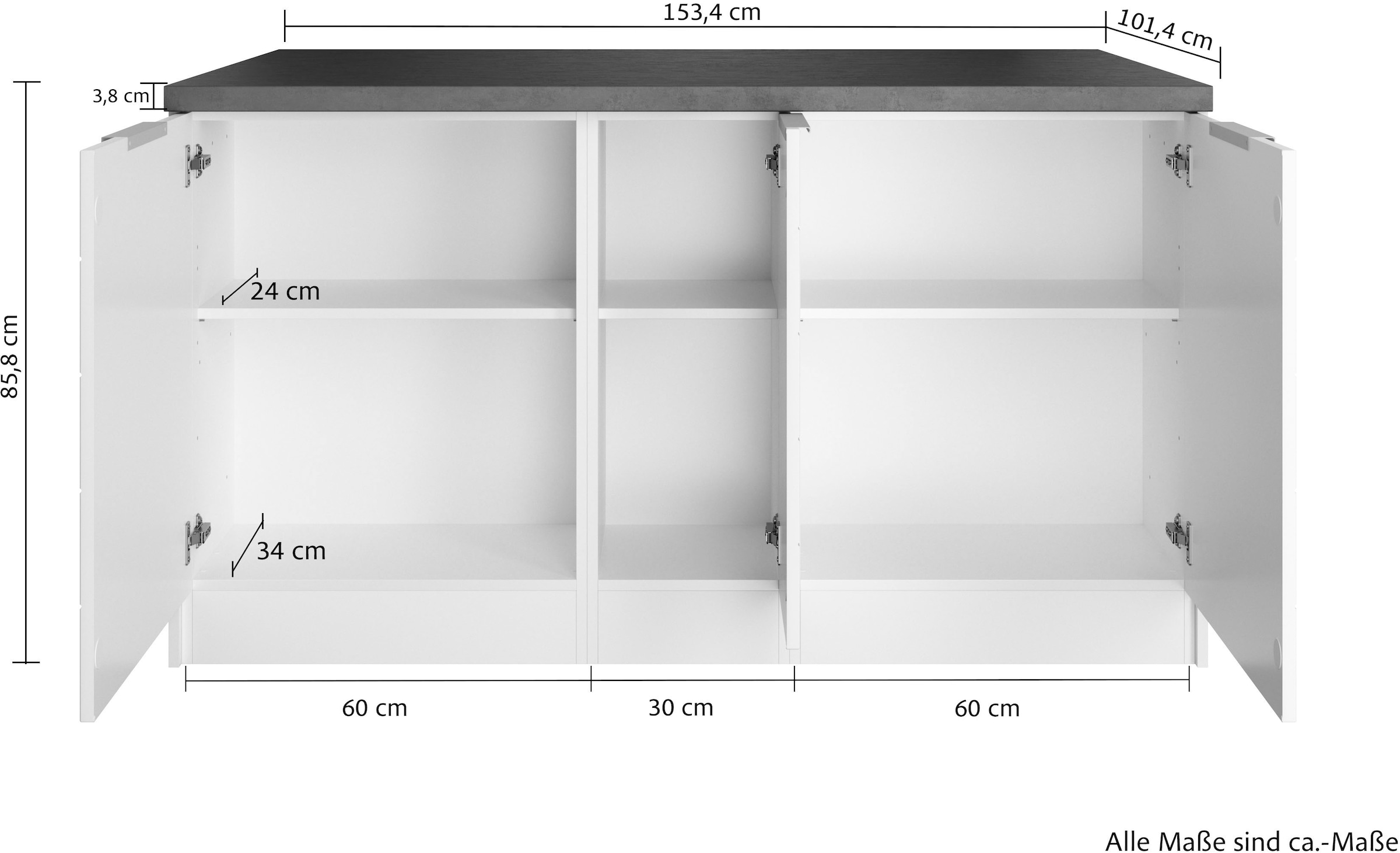 KOCHSTATION Kücheninsel »KS-Luhe, Breite 153 cm, mit Flaschenregal«, MDF-Fronten, Arbeitsplatte 38mm stark