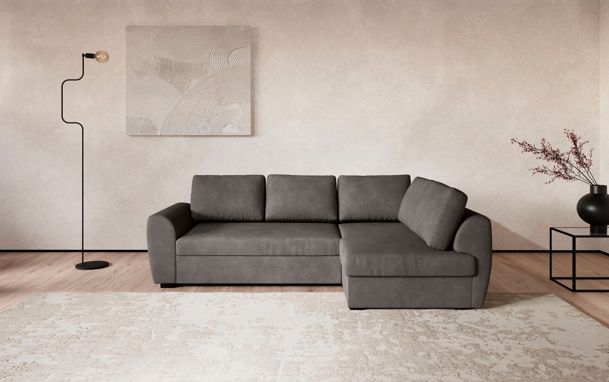 COTTA Ecksofa »Drift L-Form Ottomane, Breite 253 cm« optional auch mit Schlaffunktion, Wellenunterfederung