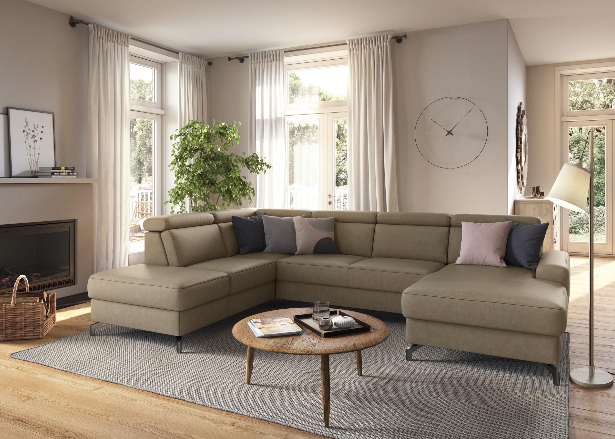 sit&more Wohnlandschaft »Scarlett U-Form«, inklusive Kopfteilverstellung, wahlweise mit Bettfunktion, Bettkasten