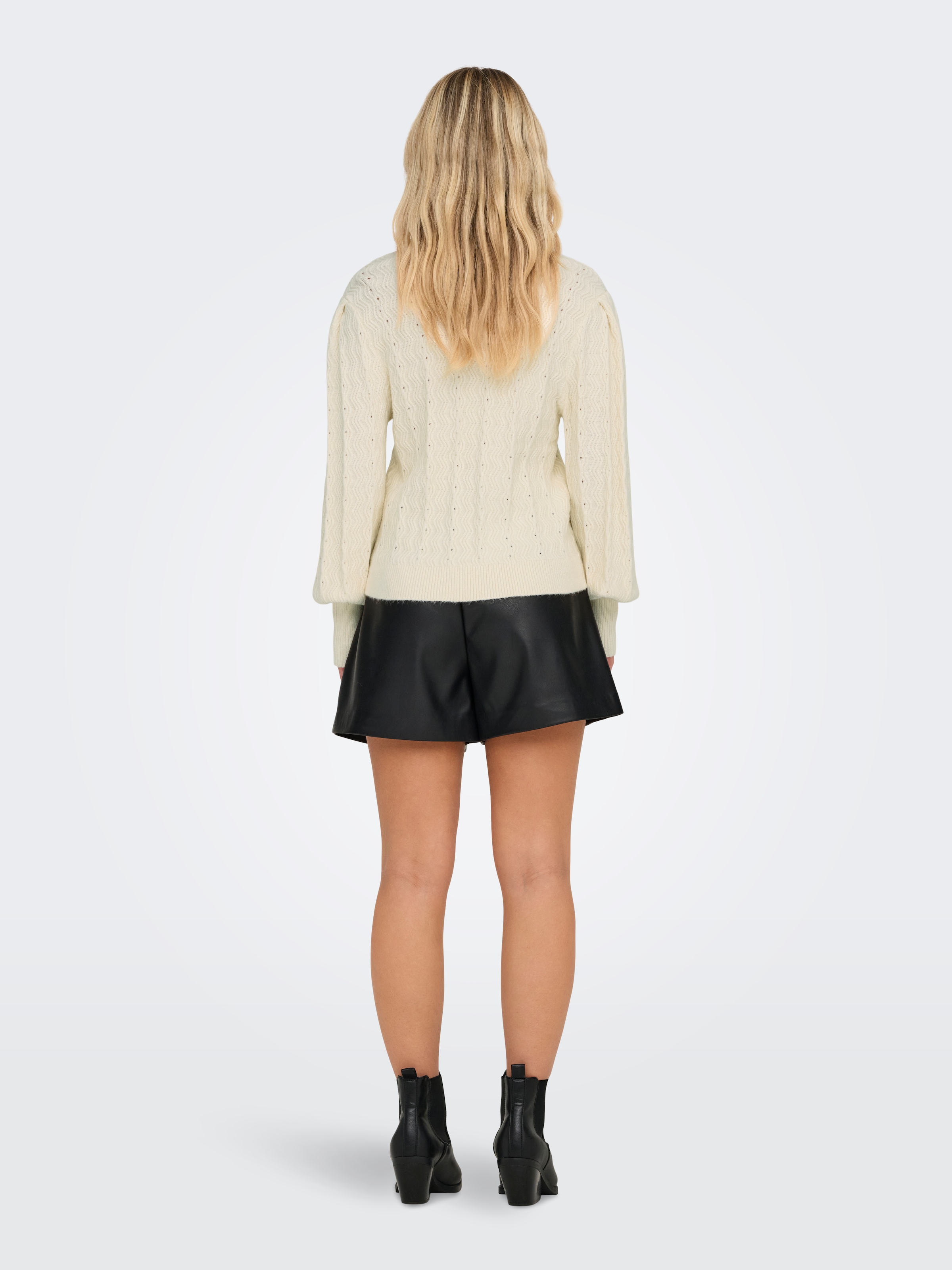 ONLY Rundhalspullover »ONLKATIA LS STRUC PUFF ONECK CC KNT« Materialmix, regular fit