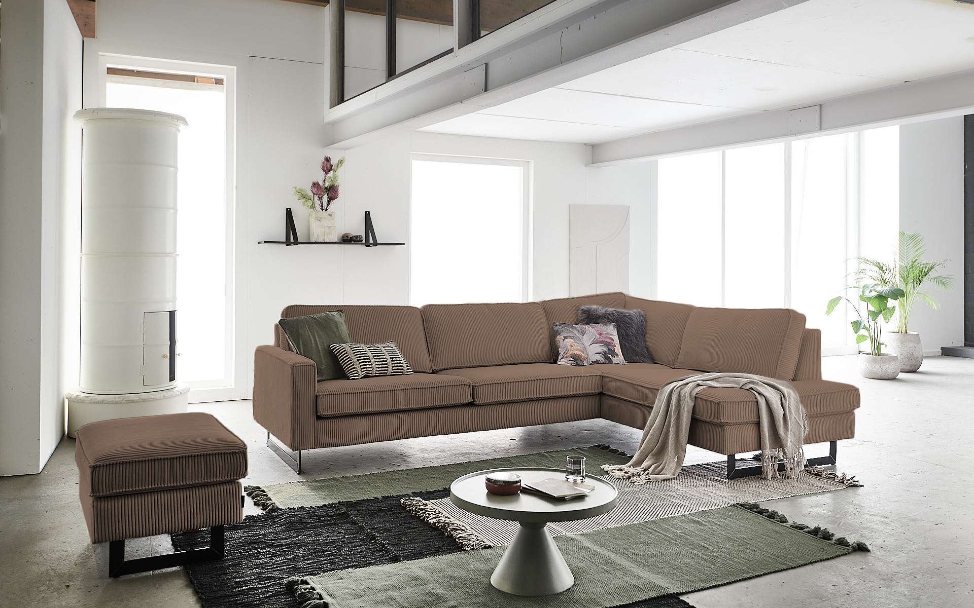 Places of Style Ecksofa »Pinto, 290 cm, Ottomane links / rechts«, Cord, Feincord, Luxus-Microfaser Leder und Chenille