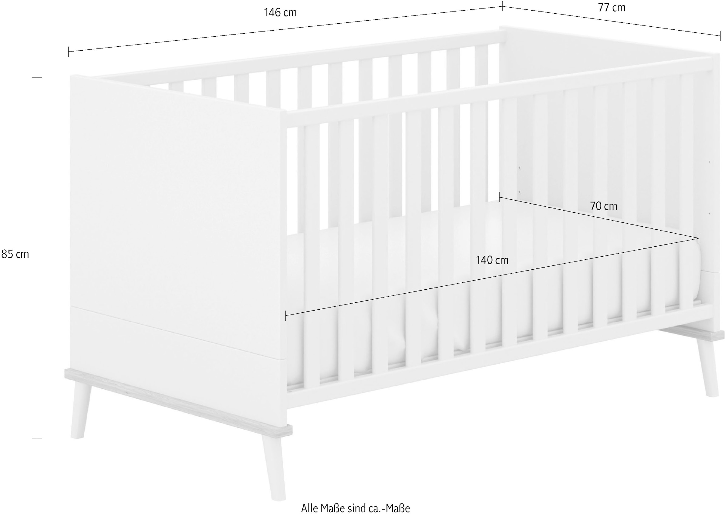 YUNY by PAIDI Babybett »HAZEL 70x140cm in Beige, umbaubares Kinderbett mit Massivholz« Gitterbett 4-fach höhenverstellbar, entnehmbare Sprossen, Juniorbett