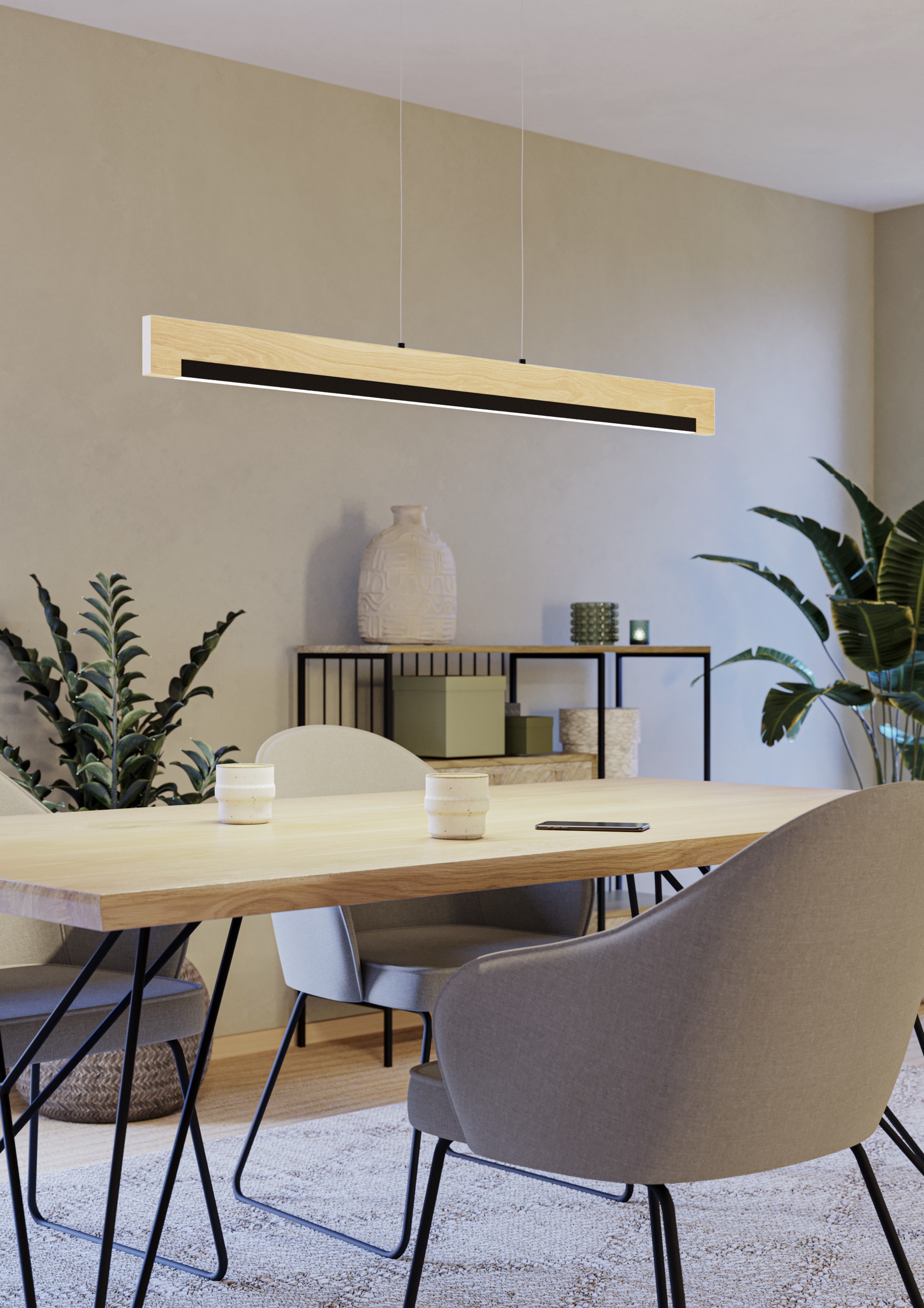 EGLO Hängeleuchte »CAMACHO Pendellampe - Stahl, Holz - LED - 25,5W - IP20« LED-Modul 1 Stk. Warmweiß Hängelampe, Deckenlampe, Wohnzimmer, Esszimmer, L110 x B6 x H110 cm