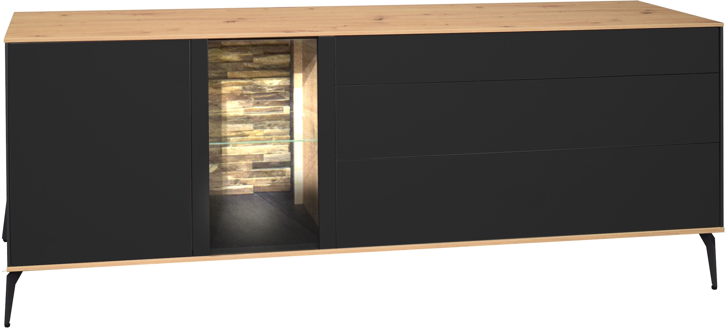 Mäusbacher Lowboard Faro Lowboard B 207 cm, inkl. Beleuchtung, Push to open, Metallfüße