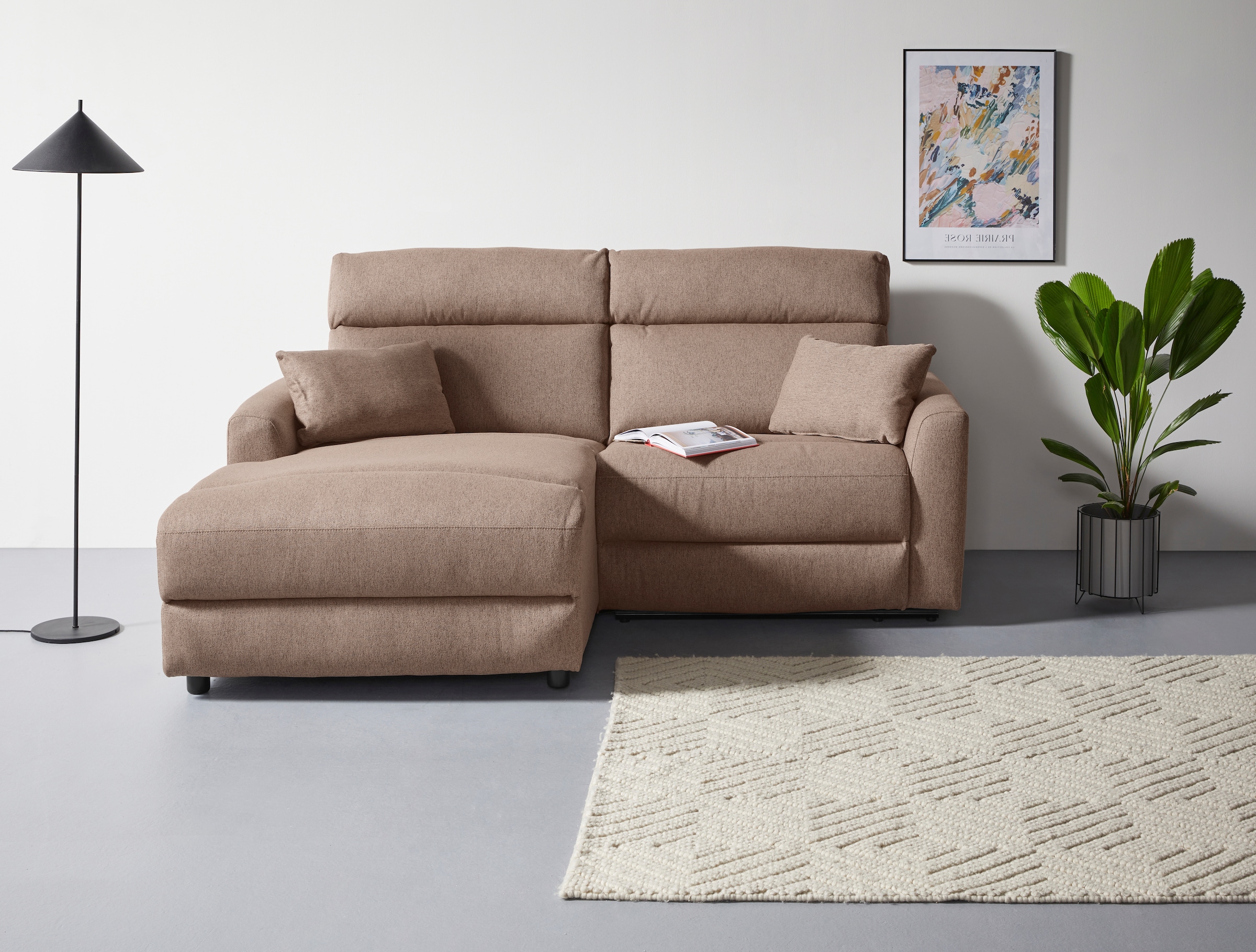 INOSIGN Ecksofa »JENNA, L-Form, 209cm, manuelle u. elektrische Funktion, mit USB A/C,«, Liegefunktion 105°-150°, Federkern, Struktur fein