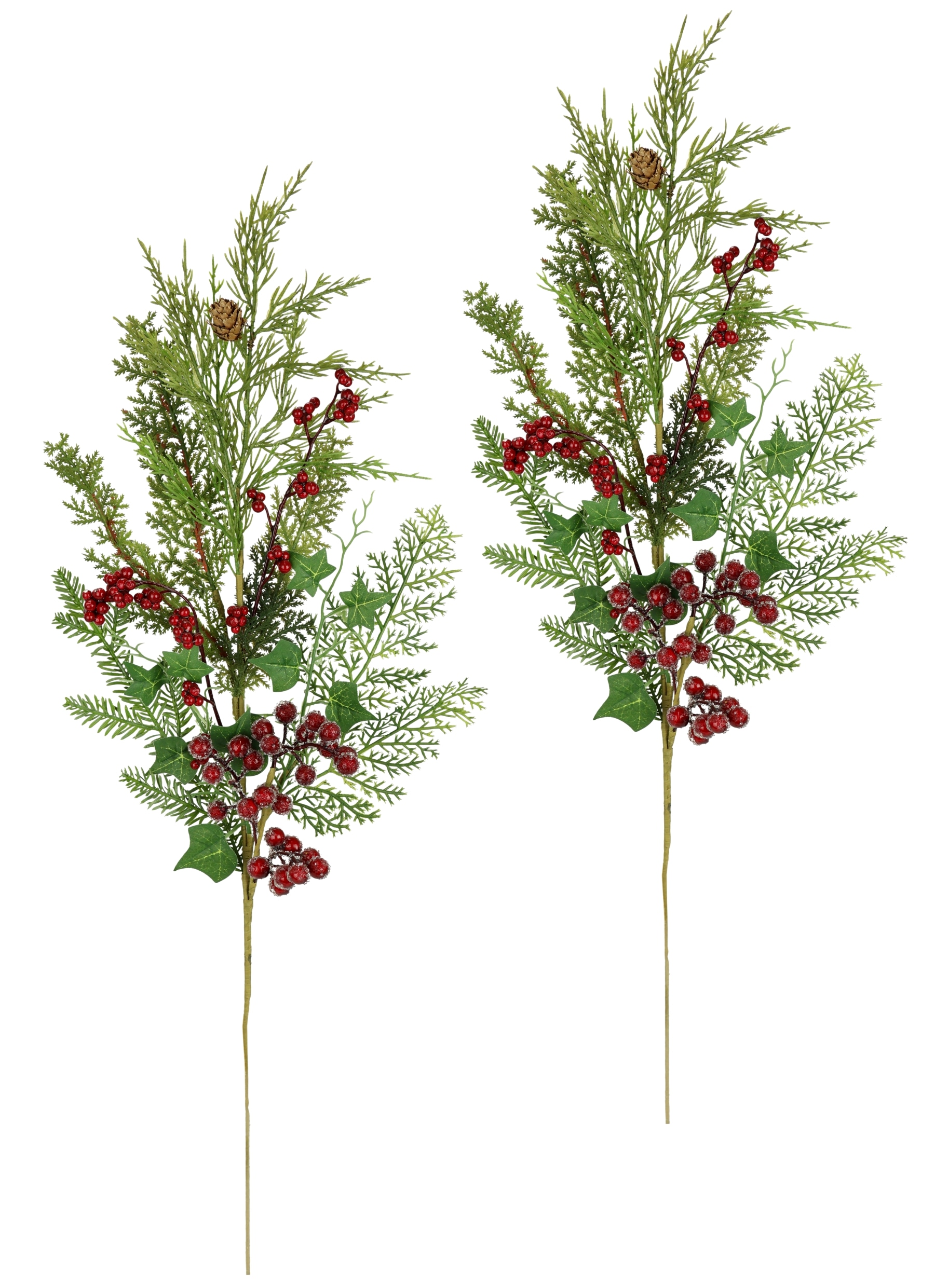 Kunstzweig »Weihnachtszweig Tanne/Beeren/Efeu/Thuja«, 2er Set Künstlicher Zweig Blume...