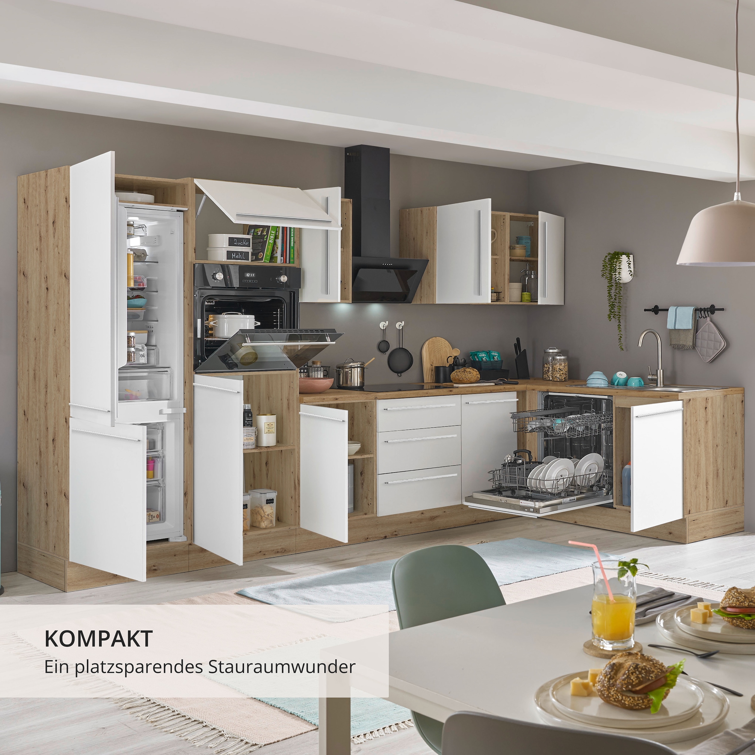 KOCHSTATION Winkelküche »Florida, Stellbreite 340x175 cm« wahlweise mit E-Geräten, mit Softclose für Türen und Schubkästen