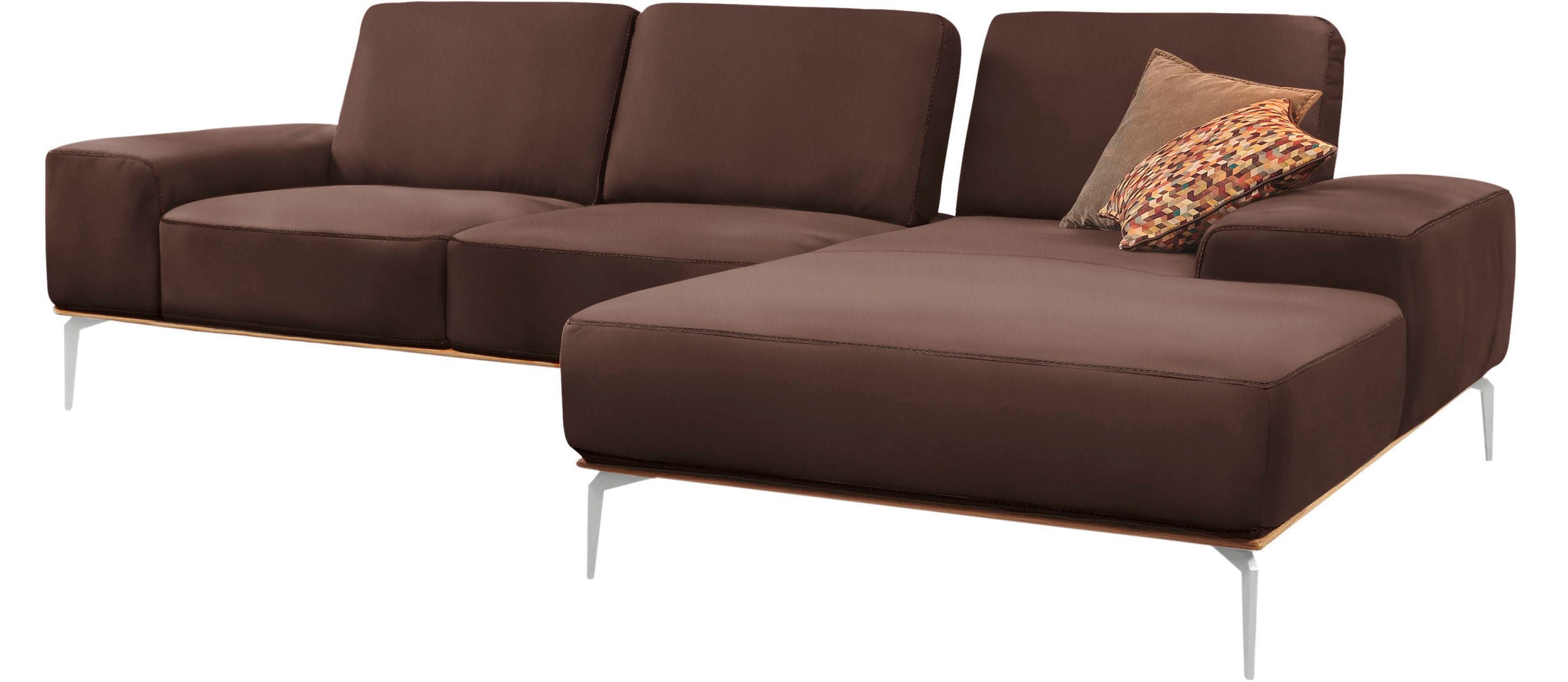 W.SCHILLIG Ecksofa »run, Designsofa, bequem, L-Form«, mit elegantem Holzsockel, Füße in Chrom glänzend, Breite 299 cm