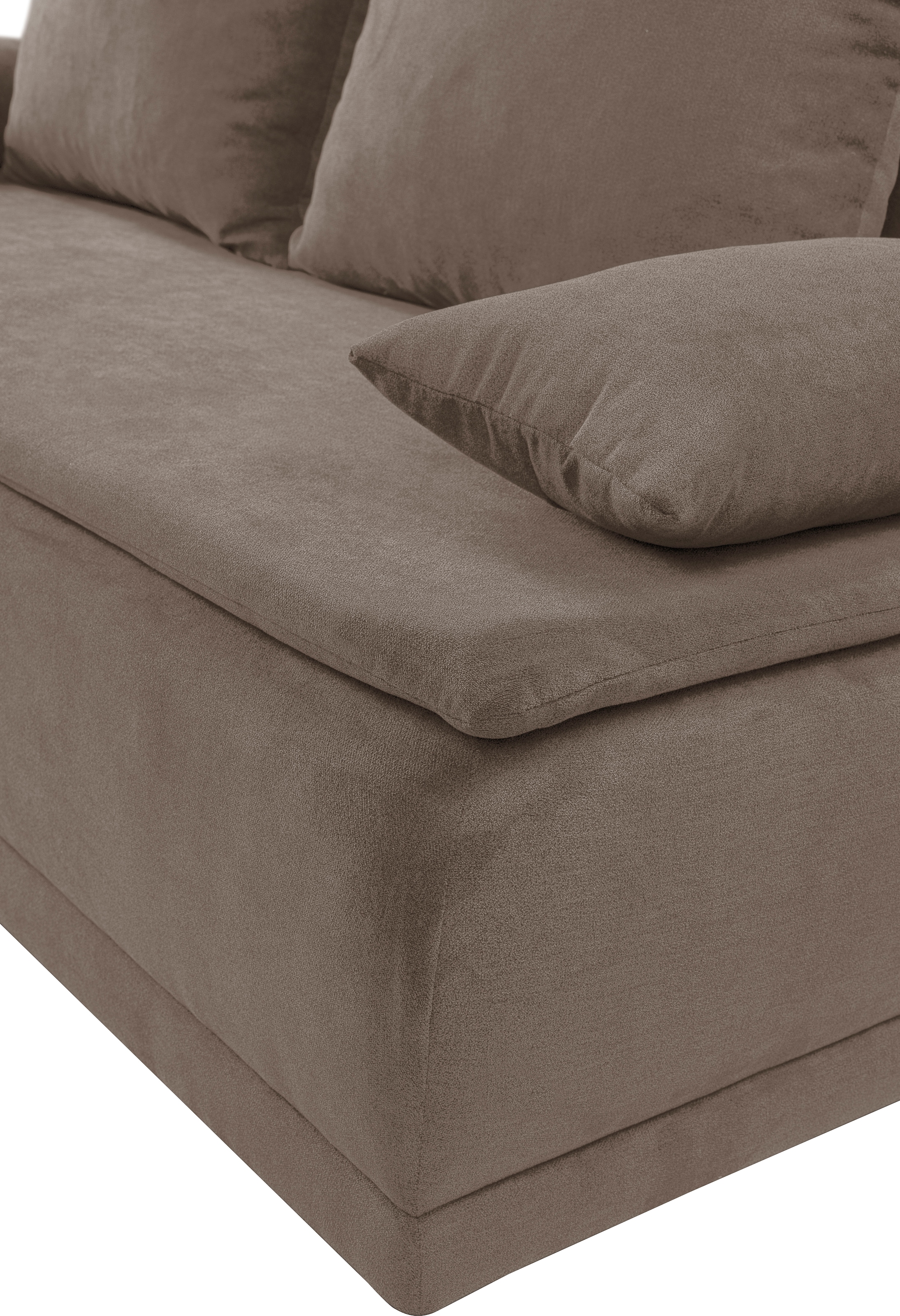 WERK2 Schlafsofa »Biggi, komfortabel & elegant, Schlaffunktion, Bettkasten, Breite 260cm«, inkl. losen Kissen, Struktur weich, greige