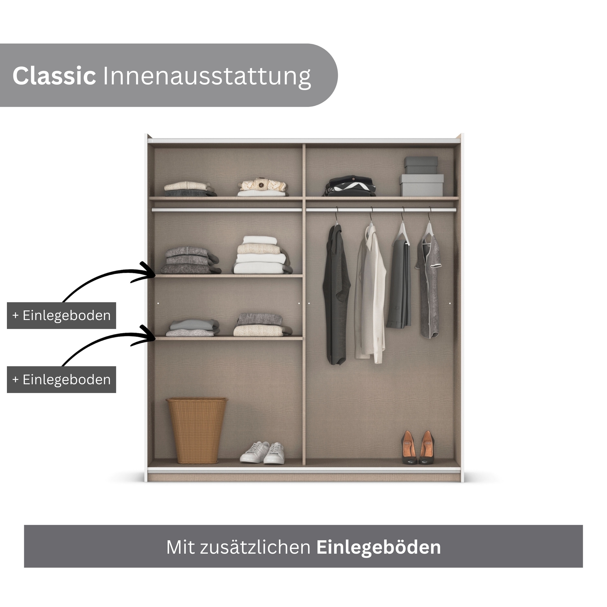 rauch Schwebetürenschrank »Kleiderschrank Garderobe TOPSELLER AURELIO mit 3 Ausstattungsvarianten«, 3 verschiedene Ausstattungsvarianten Griffe aus Metall MADE IN GERMANY