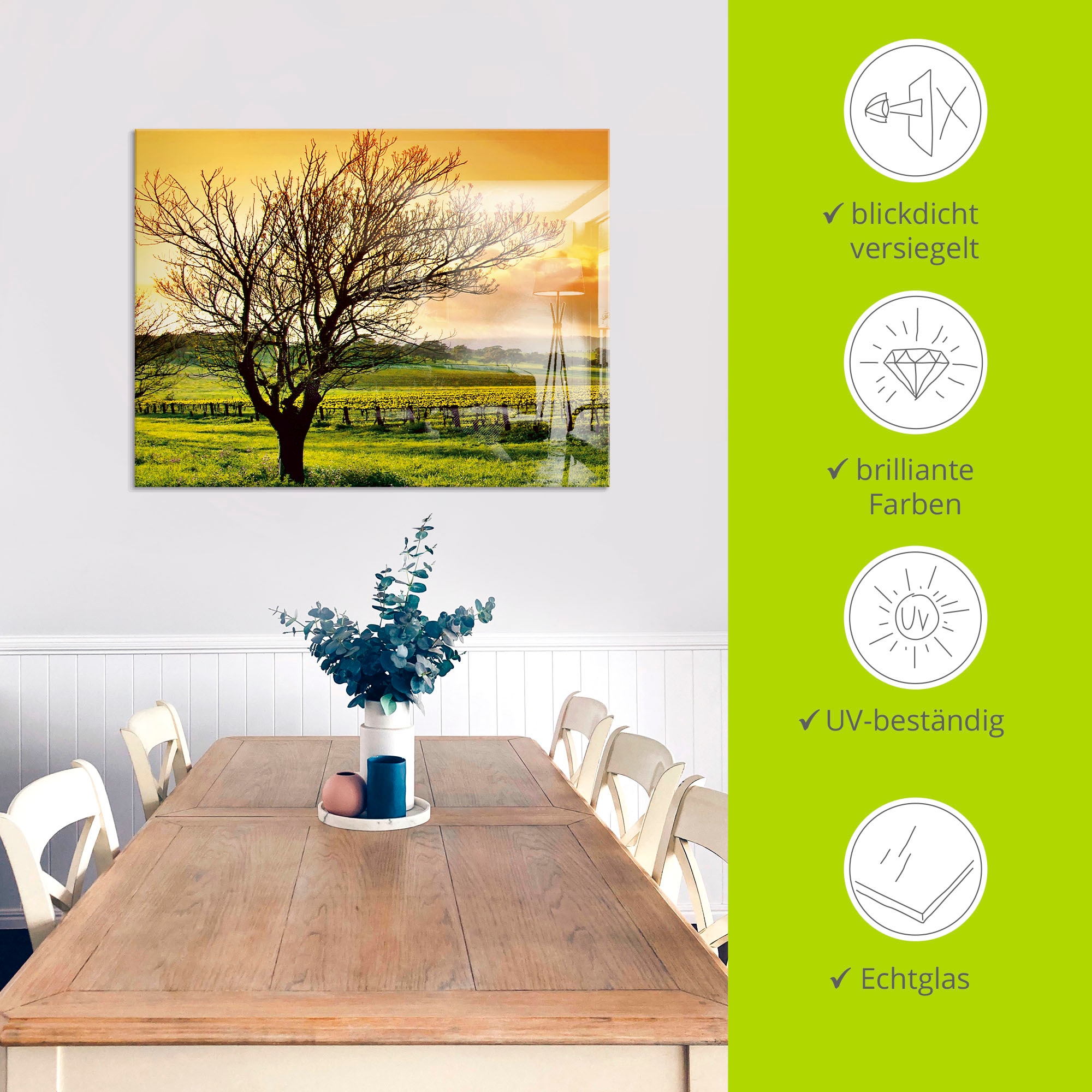 Artland Glasbild »Landschaft mit Weinbergen« Felder 1 Stk. tlg. in verschiedenen Größen